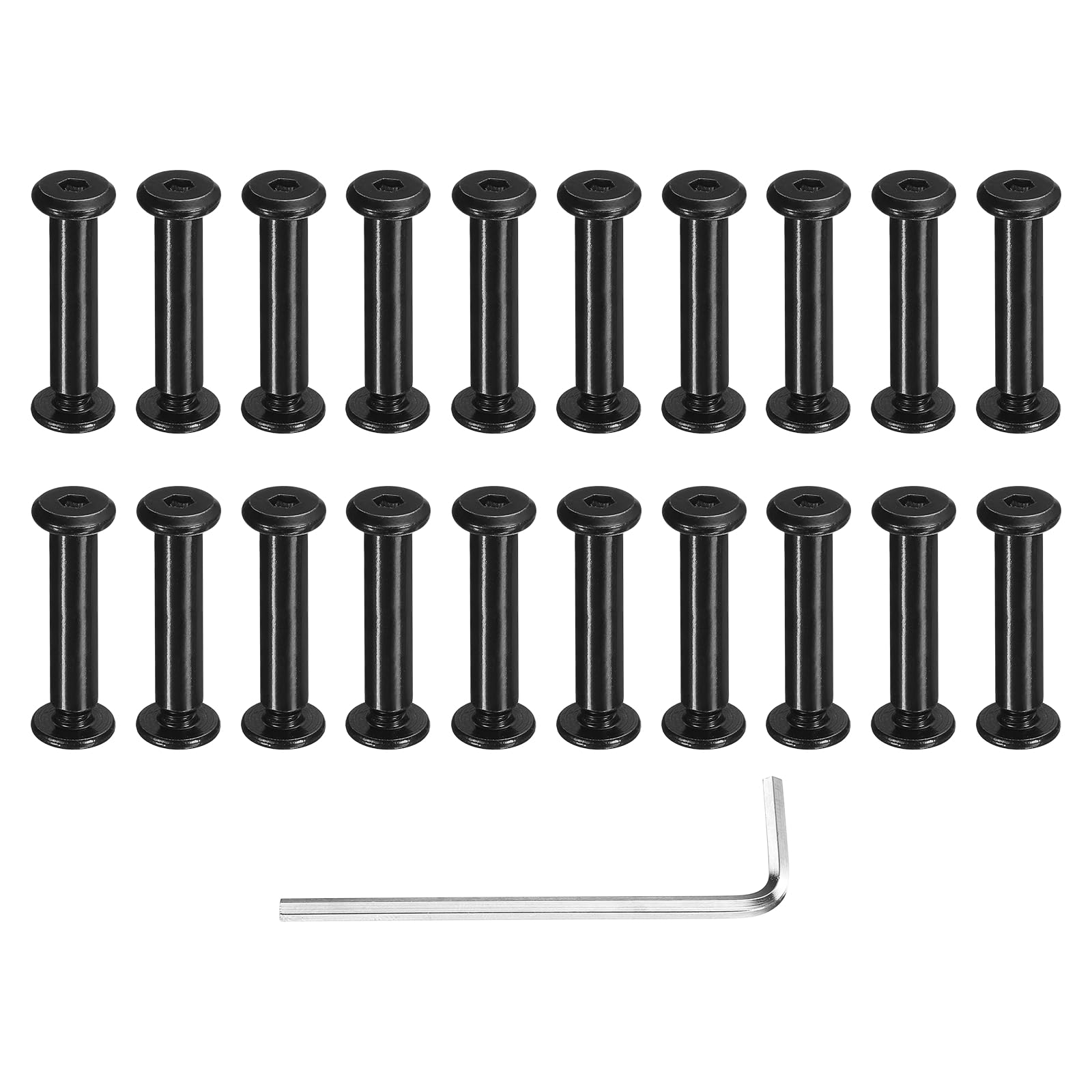 sourcing map 20 Sets Binding Post Screw, M4x9.5mm Bolts Female 5x22.5mm Hex Drive Socket Cap Screw Rivets Chicago Screws Furniture Bolts Stainless Steel with Wrench for Furniture Repair, Black