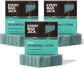 Every Man Jack Cold Processed Mens Bar Soap - Sea Minerals + Citron Scent - Deeply Cleans & Hydrates with Shea Butter and Coconut Oil - (3 Pack)