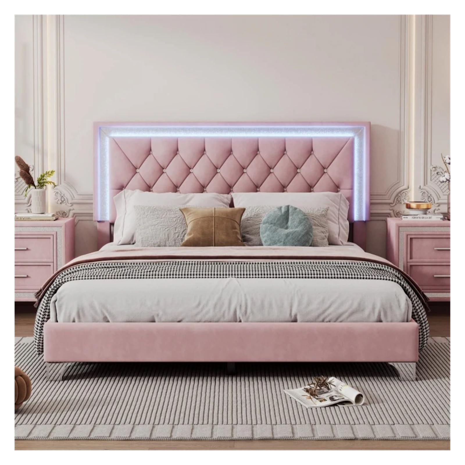 Base De Cama De Plataforma Tamaño King Con Cabecera De Almacenamiento  Múltiple, Marco De Cama Tamaño, image size:1600x1600