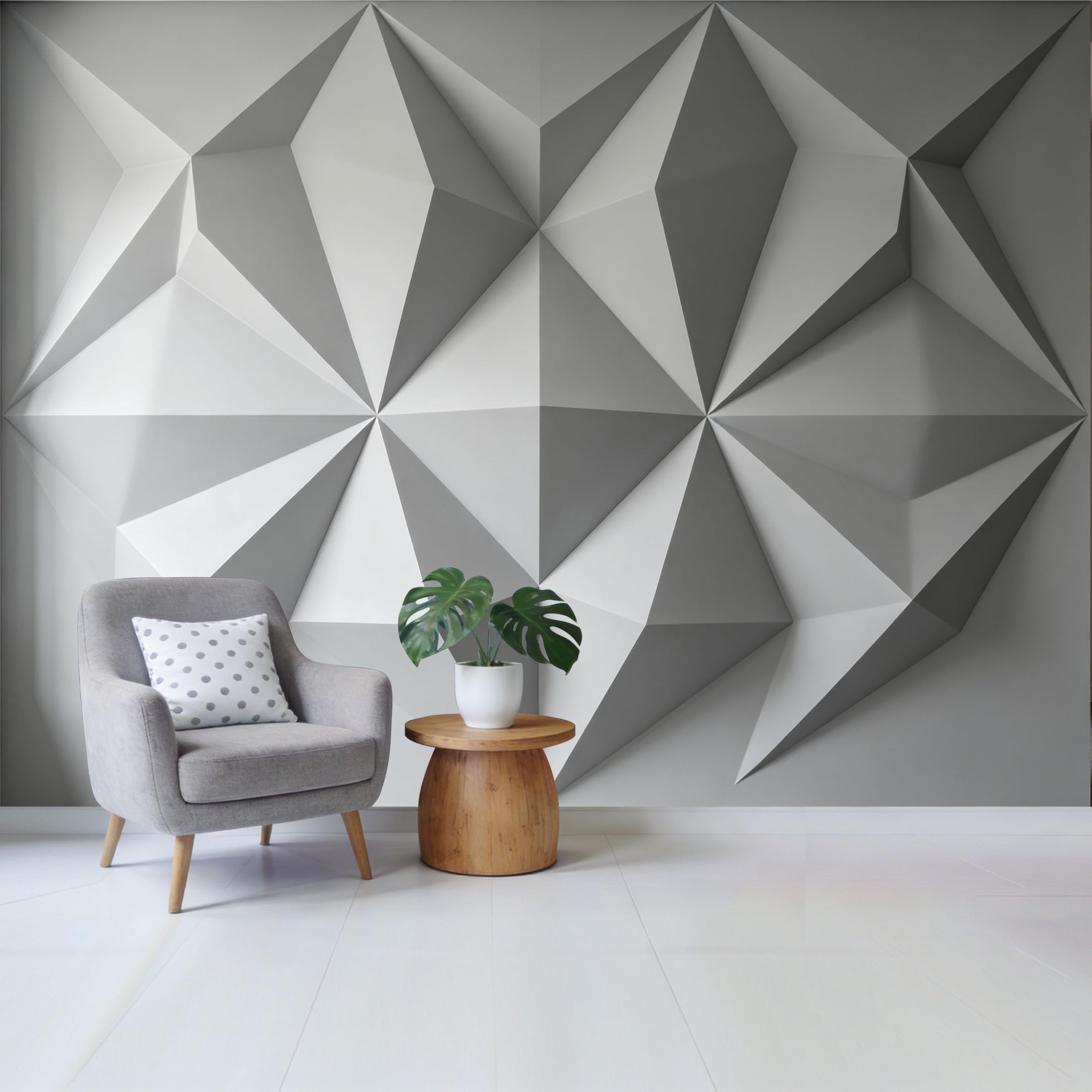 Qzlithotic Yq2605250847 Custom Size Wall Mural 3D Geometric Minimalist White Triangle Texture Selfadhesive Wall Fabric Removable Wallpaper For Home Office Decor Wall Art Background