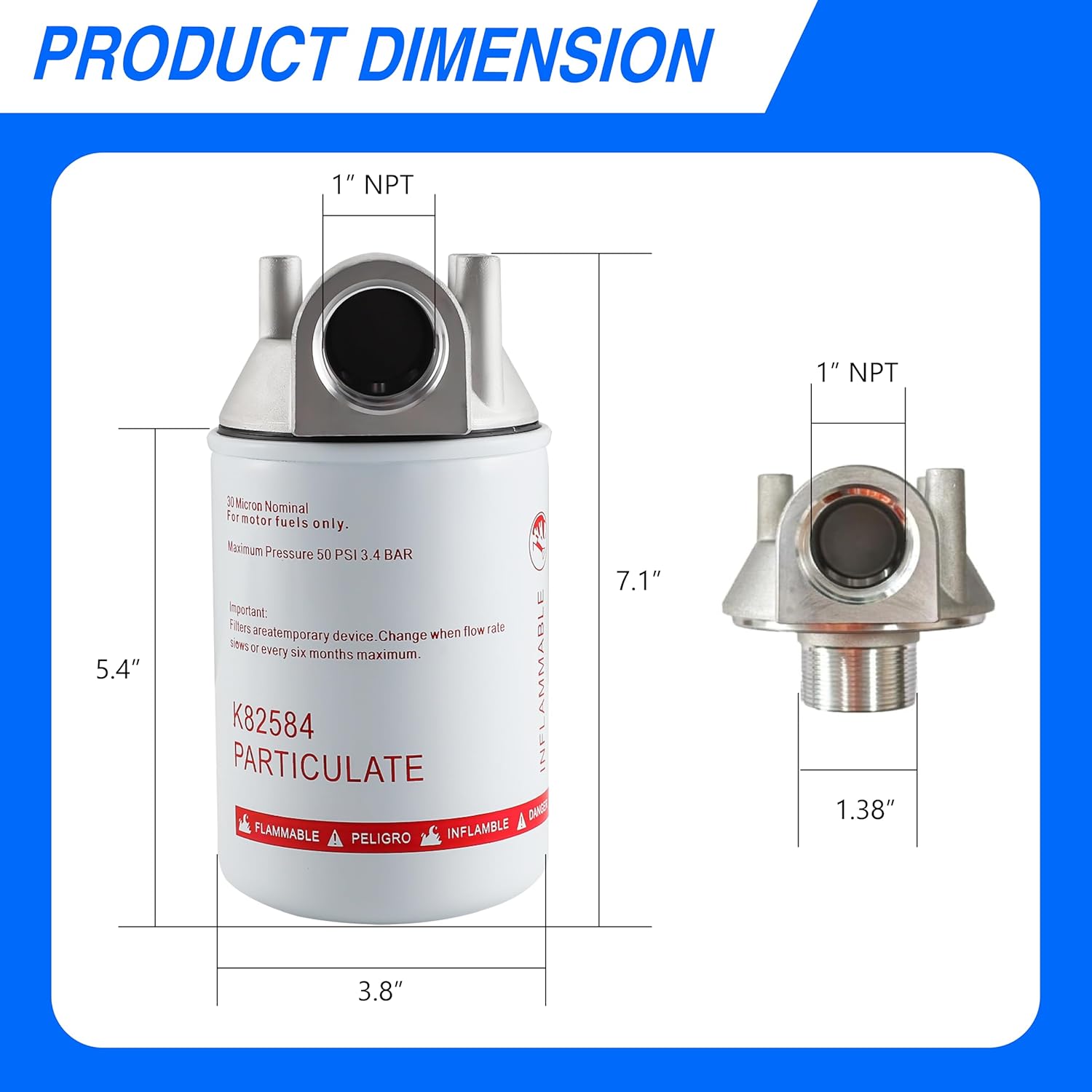 R18189-30 K82584 Fuel Water Separator Filter, 30 Micron 1 Inch NPT High Flow 25 GPM, Spin-On Cartridge for Diesel Gasoline Transfer Pump, Mobile Stationary Tank and Boat