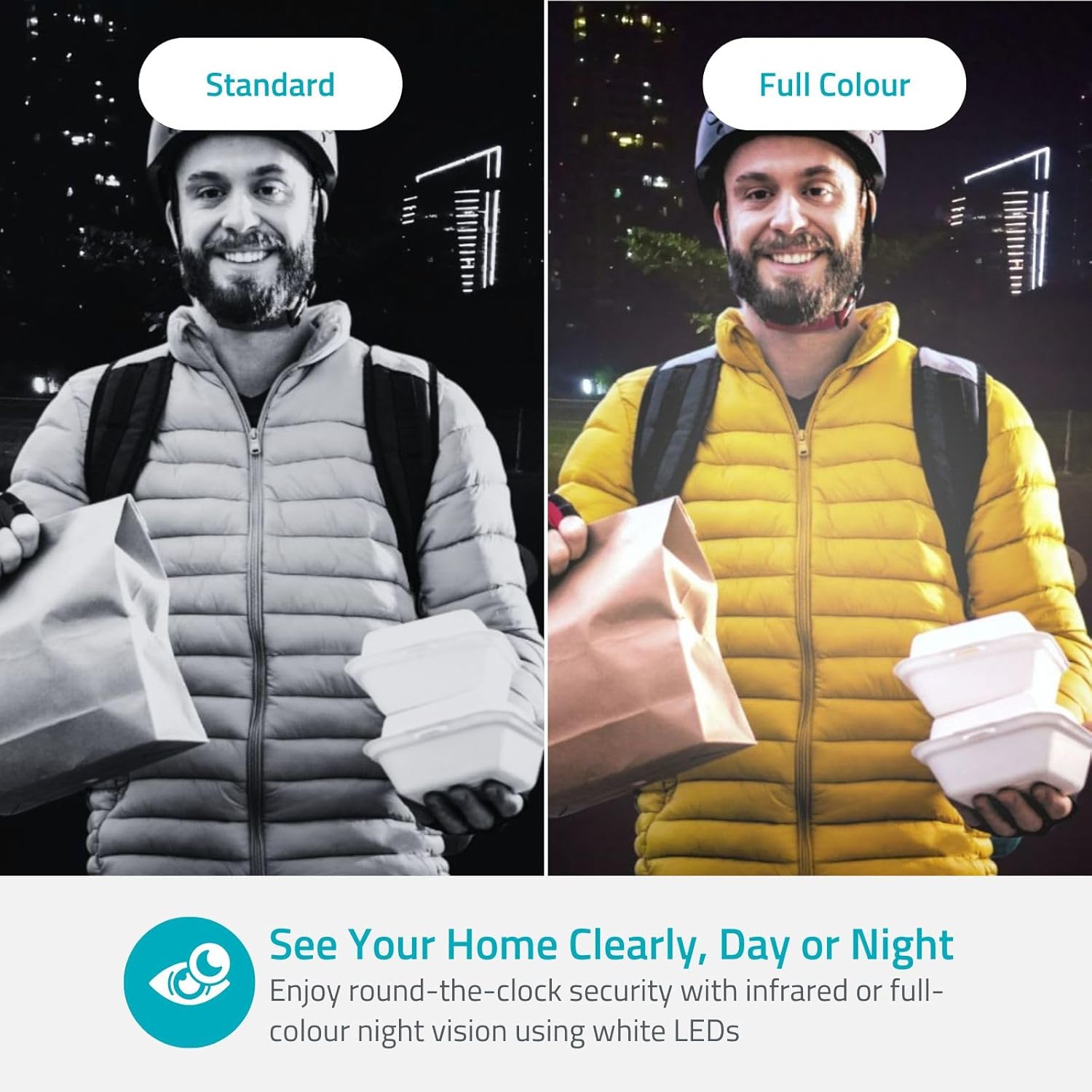 Comparison of standard night vision and full color night vision from Nedis WIFICDP31BK