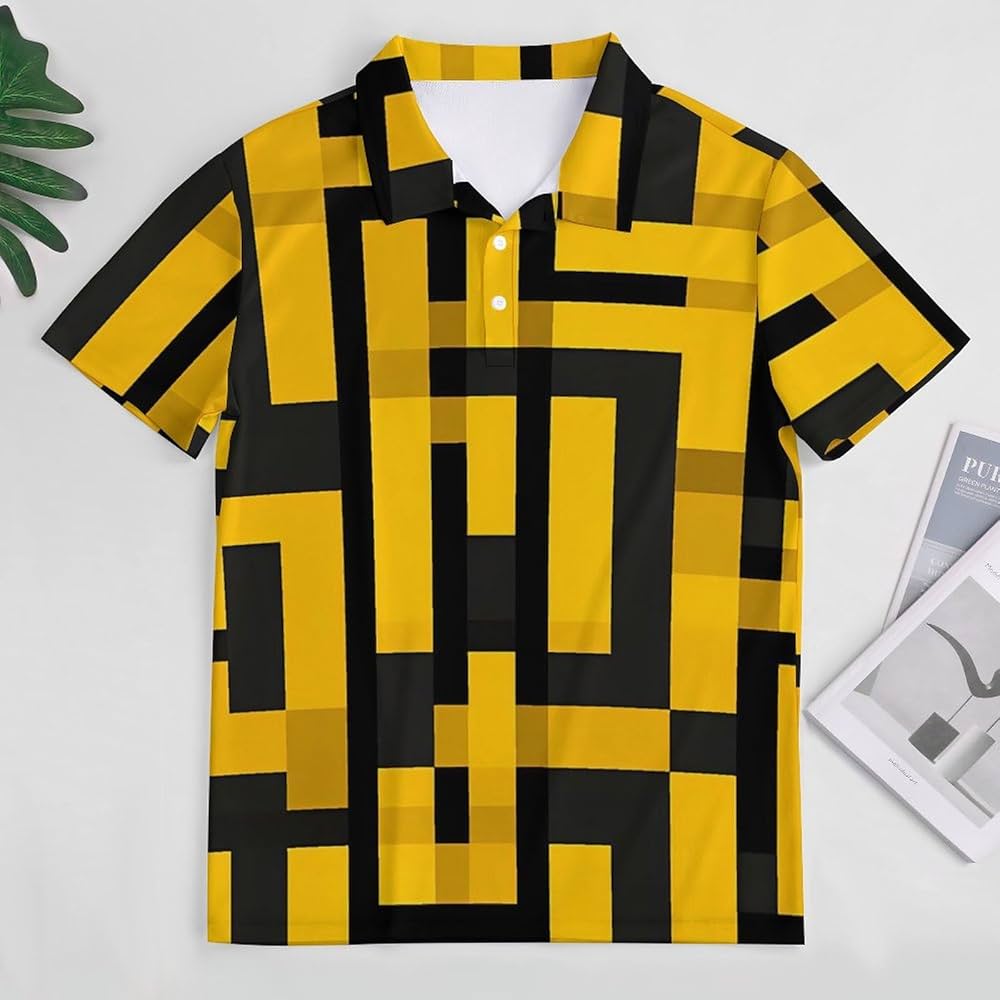 トップス polo sports l/s plaid check shirt yellow Amazon.com : Yellow Black Plaid Checkered Men's Polo