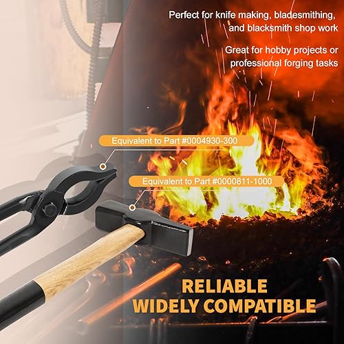 Miniatura 6 de Kit de herramientas de forja de herrero, martillo sueco de 14 pulgadas y pinzas de mandril de mandril de 12 pulgadas, kit de herramientas de forja