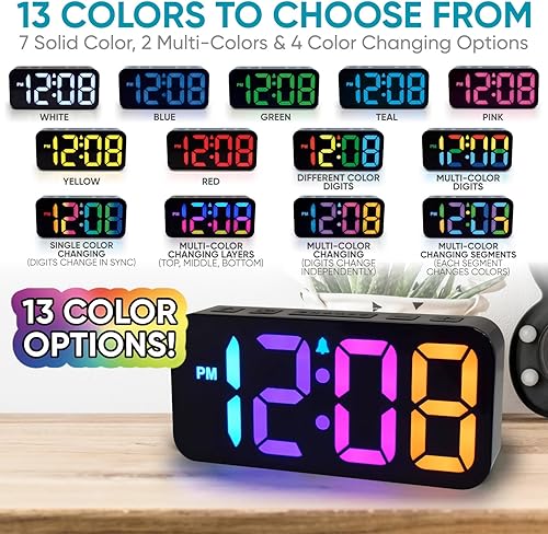 Miniatura 2 de Westclox Reloj digital para adultos con pantalla a color RGB de 2 pulgadas, alarma con volumen ajustable, botón de repetición grande