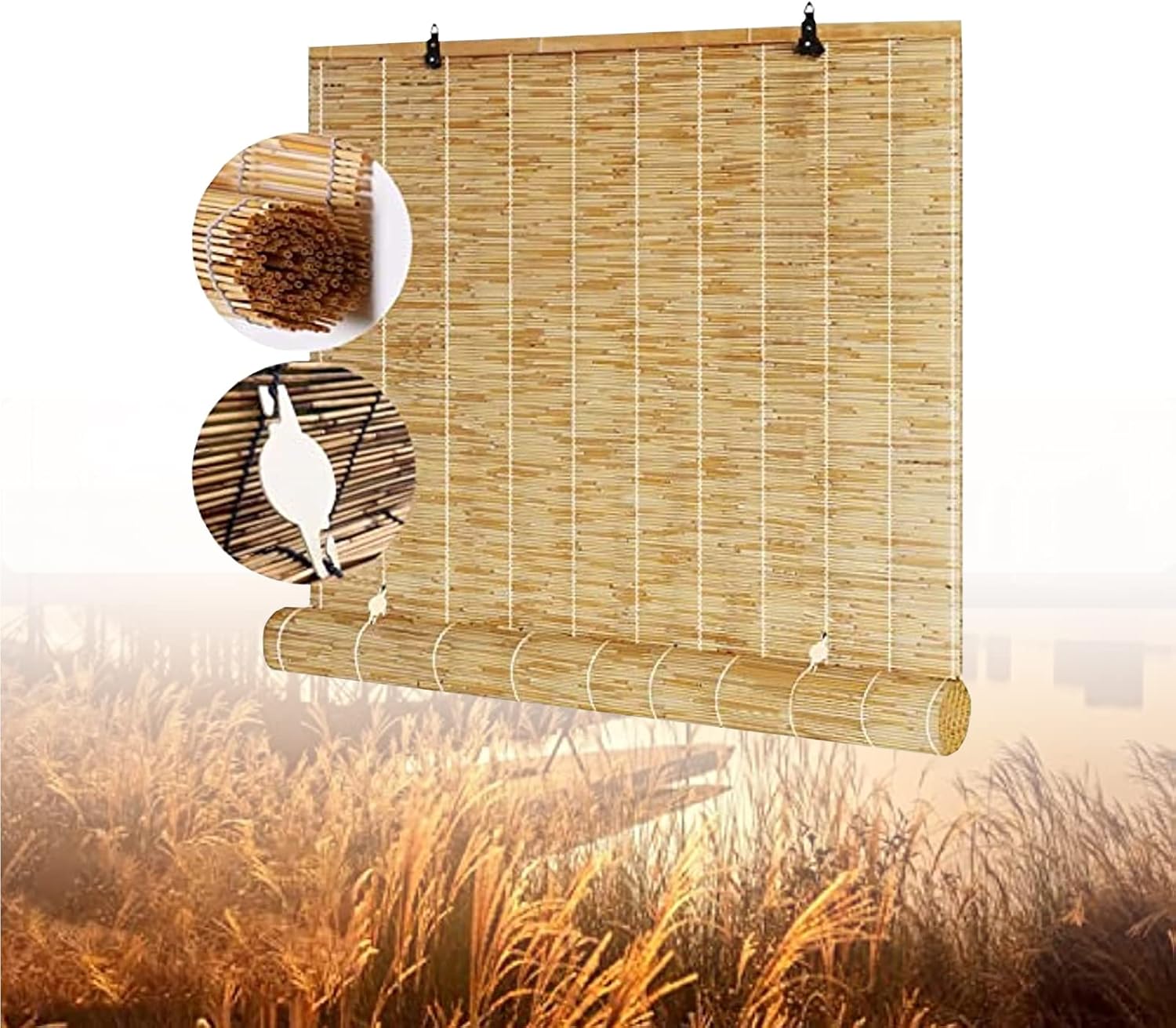 Blackout Reed Roll Up,Bamboo Shades for Patio,Bamboo Blinds for Windows,Privacy