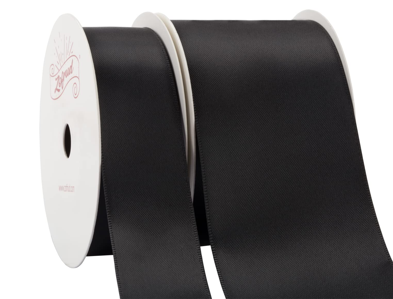 Zofrud 2 Rolls of Black Double Faced Satin Ribbon - 18 Meters Total (25mm and 50mm x 9M) - Ideal for Crafts Gift Wrapping, and Weddings