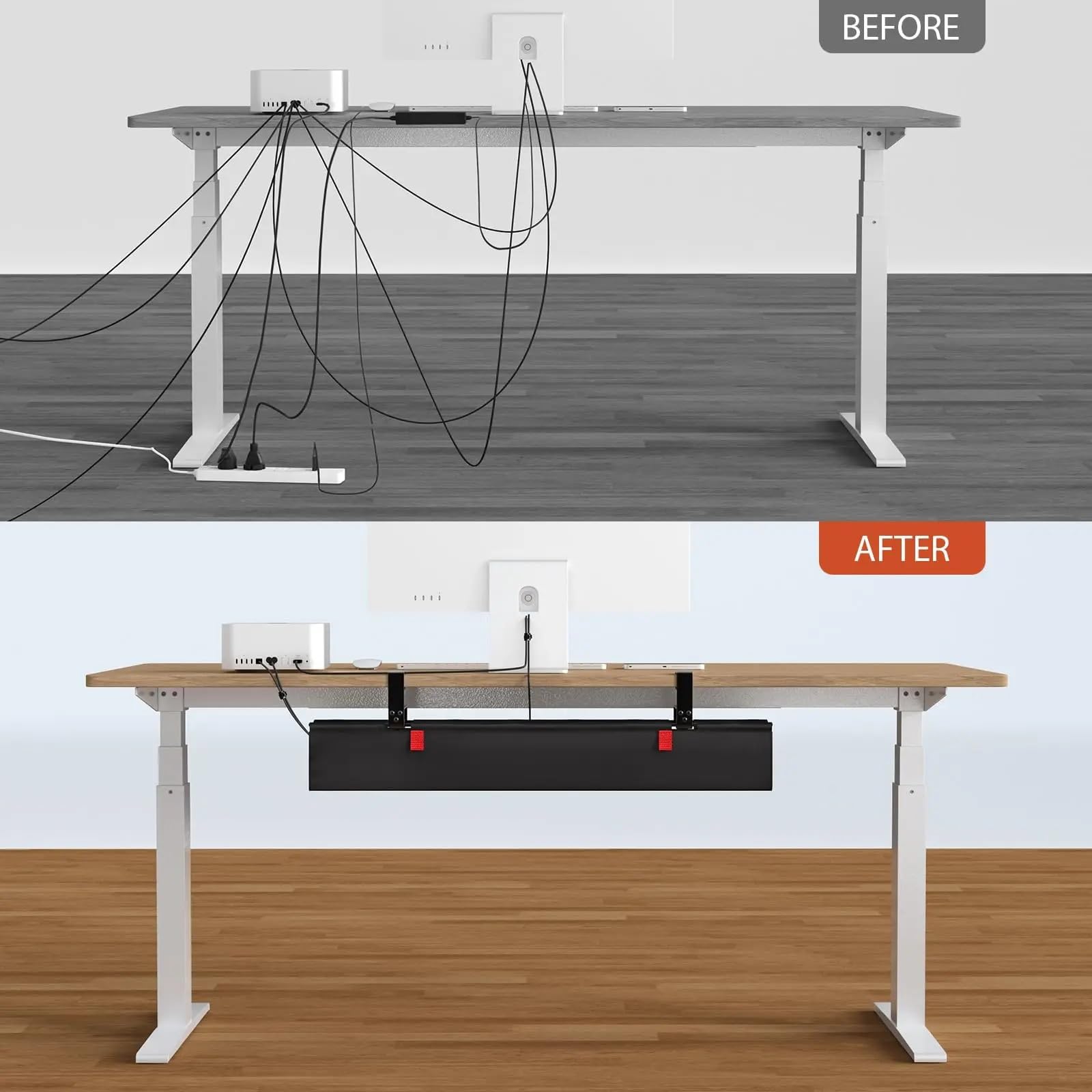 Bandeja de gestión cables for debajo del escritorio, sin taladro, organizador 36 pulgadas for mesa, montaje con abrazadera/tornillo Para Oficina, Hogar