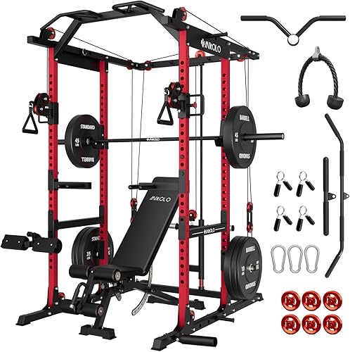 Miniatura 10 de Mikolo Jaula de potencia K6 2.0, estante de alimentación con sistema de cruce de cables, estante para sentadillas de 2000 libras con sistema de