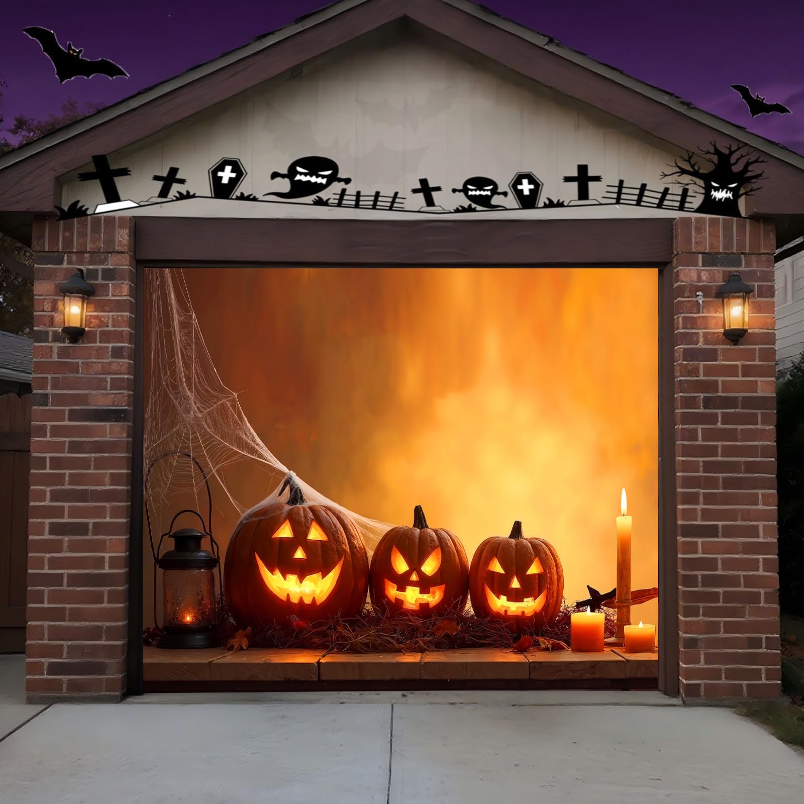 Housse De Porte Halloween – Citrouilles Empilées, 27x60 Pouces, Plastique Neuve