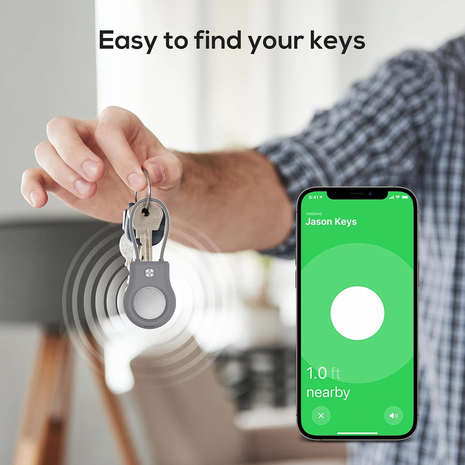 AirTag Keychain Holder - (4 Pack) Airtag Lock Case with Wire Cable Compatible with Apple AirTags,Ultra Durable Anti-Lost Protective Case with Keyring for Luggage, Key, Backpack, Pet, Bag Black/Grey thumbnail