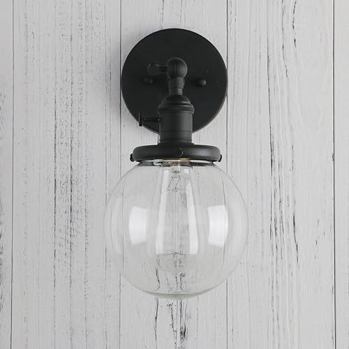 Miniatura 6 de PERMO Aplique de pared industrial vintage con mini pantalla redonda de vidrio transparente soplado a mano de 5.9 pulgadas (negro)