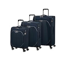 American Tourister Poproll – Set di 3 valigie morbide (Bagaglio a mano, Media, Grande), Leggero – Blu (Navy)