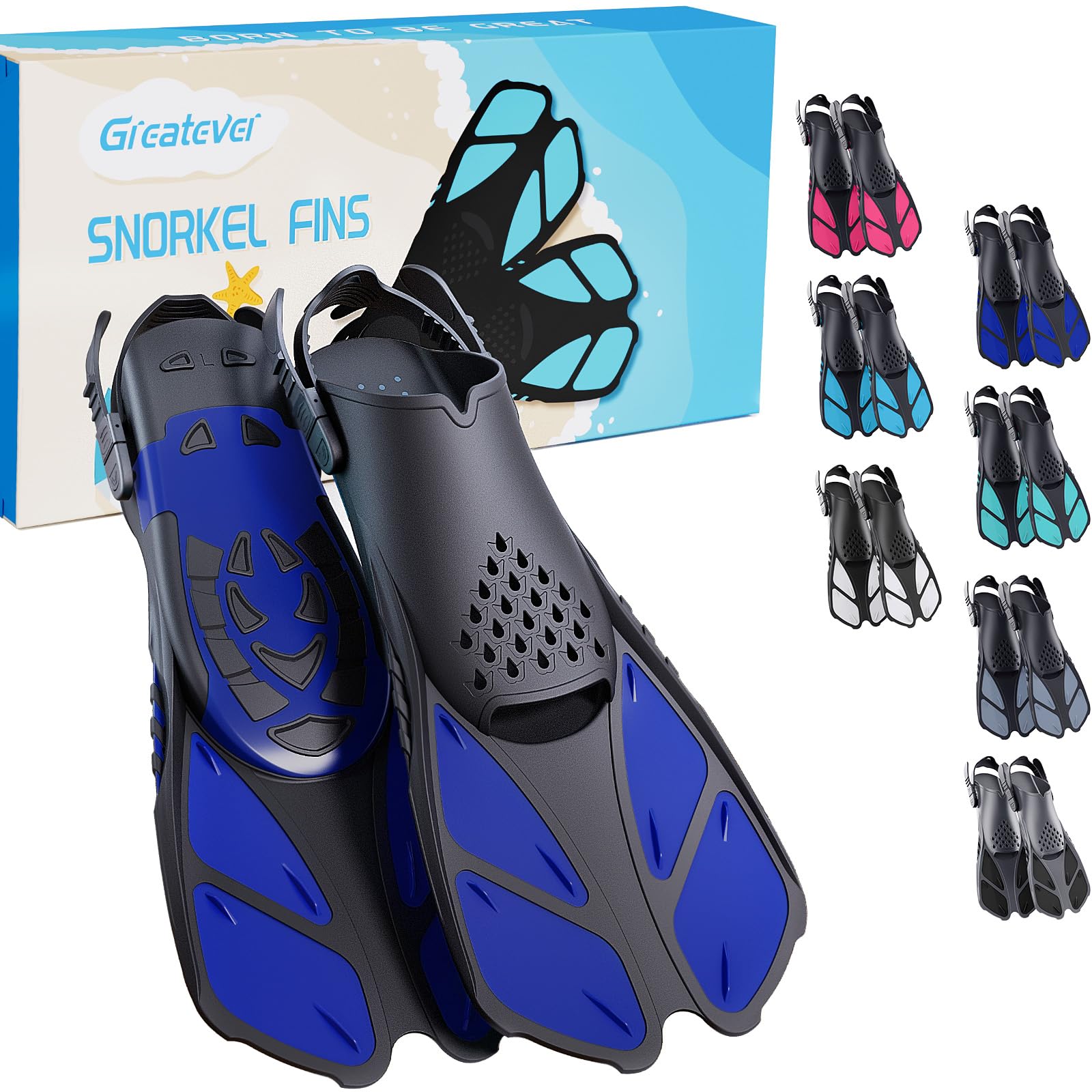 Greatever Snorkel Fins, Travel Size Short Flippers for Snorkel Swim Diving Global Recycled Standard Global Recycled Standard Global Recycled Standard