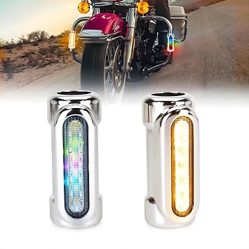 OPP ULITE Motorcycle Highway Bar Lights Switchback Dream Chasing Color & White Light & Amber Turn Signal Light Bars for 1-1/4 inch Driving Crash Bar Touring Driving Lights Bikes, Silver-2PC