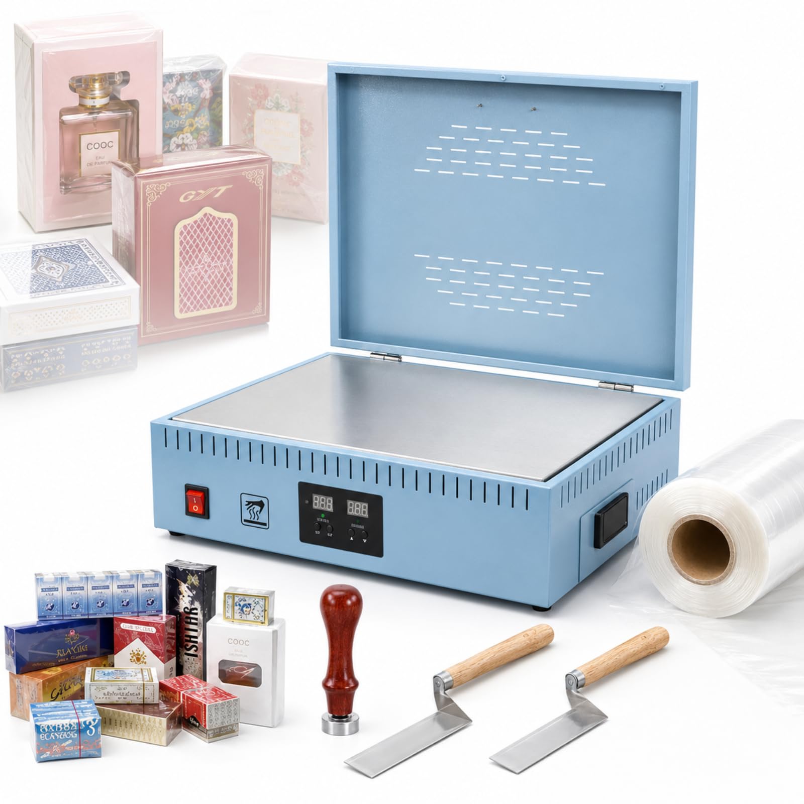 Vhewq Cellophane Overwrapping Machine, 1200w Cellophane Wrapping Machine With 0-300℃ Digital Temperature Control, Heating Sealing Machine For Pvc Film, Perfume, Cosmetics And Poker Box Packaging