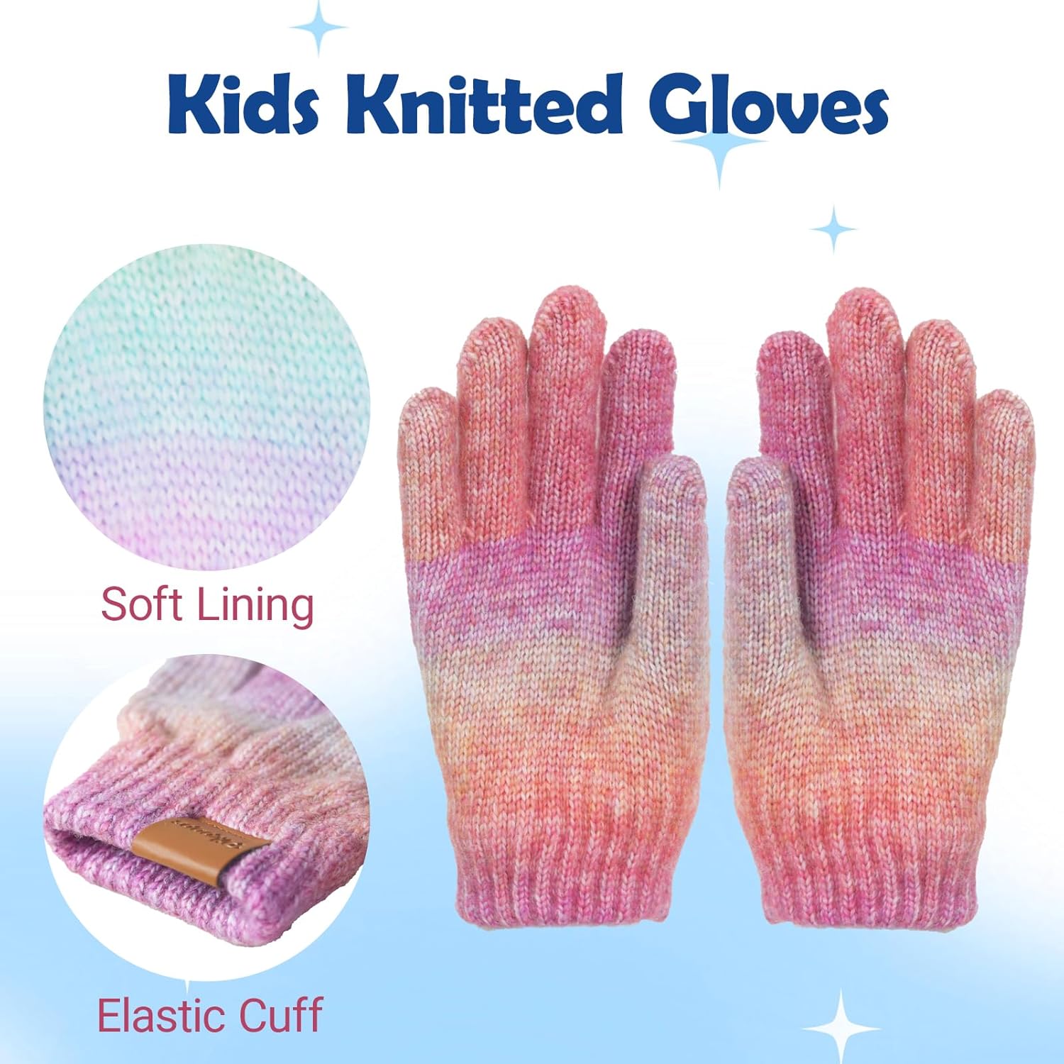 Toddler Winter Hat Scarf Gloves Set, Gradient Fleece Lined Beanie with Pom Knit Mittens for Kids Boys Girls 3-8 Yrs - Image 5