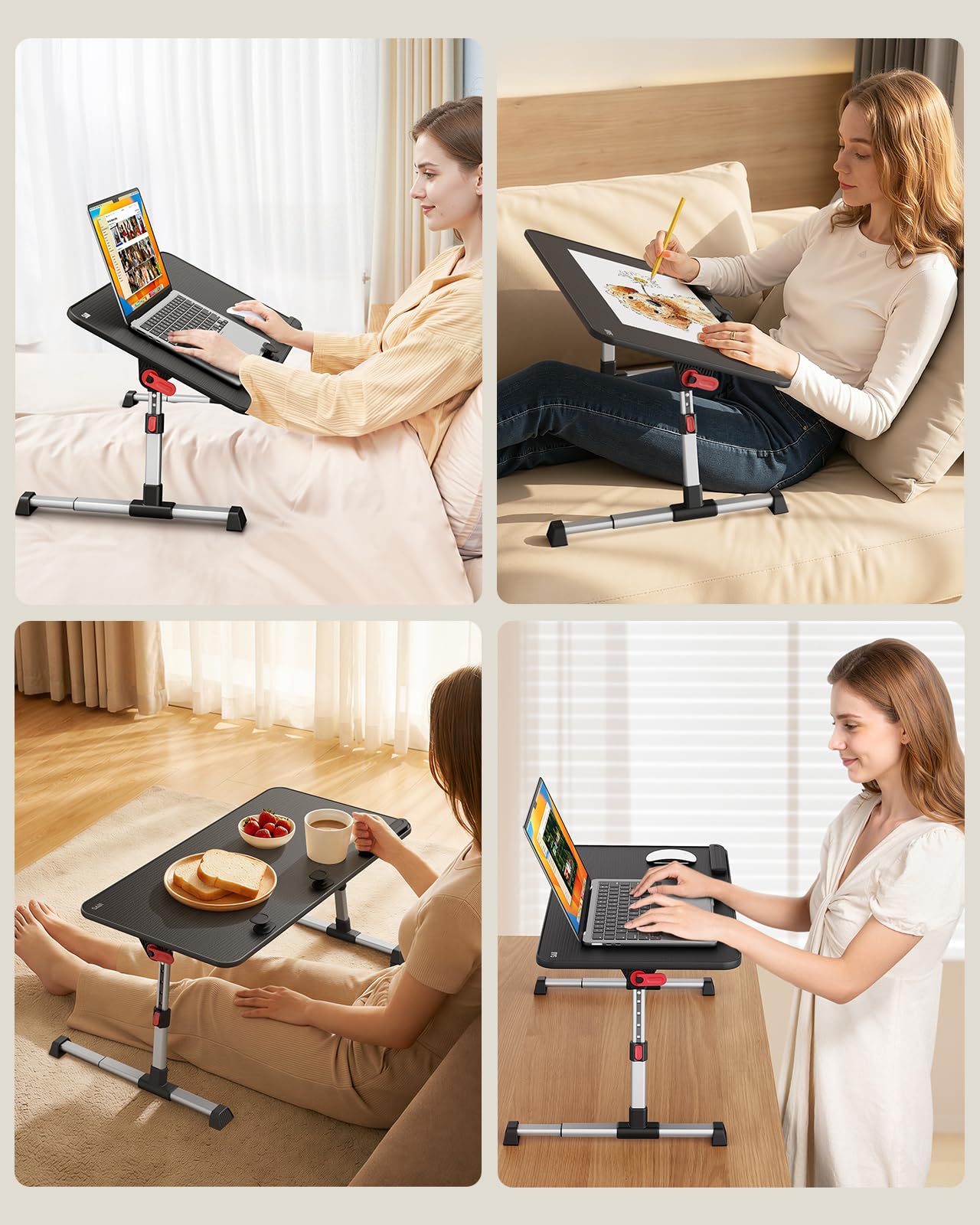 SAIJI Laptoptisch Klappbar, Betttisch - Verstärkte Stabilität, Verlängerte Beine - Höhe & Neigung Flexibel Einstellbar für Bett, Sofa & Couch - Tragfähigkeit bis zu 40 kg, Maße 60x33 cm (Schwarz)