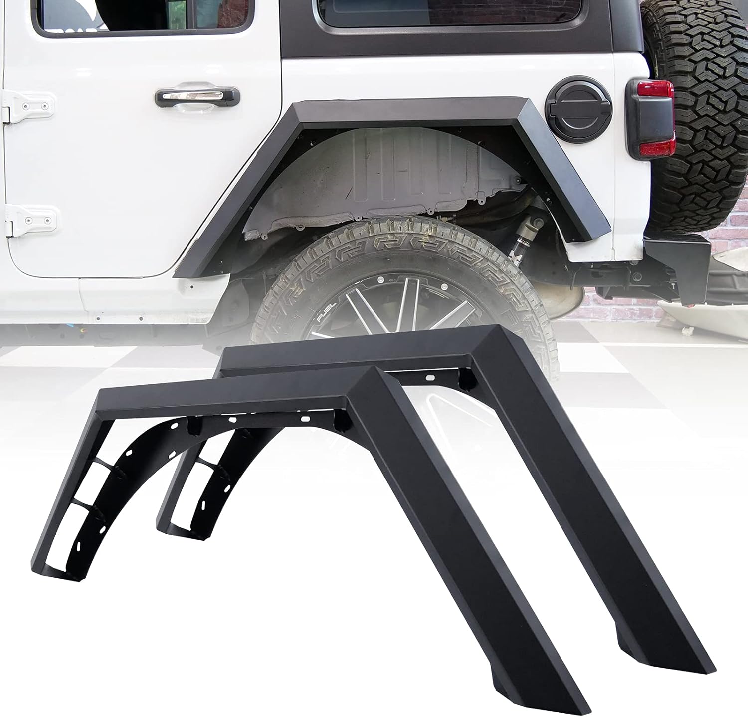 WOLFX Rear Fender Flares Fit for 2018 2019 2020 2021 2022 2023 2024 Jeep Wrangler JL 2DR & 4DR Heavy Duty Steel Wheel Flares Replacement for Off-Road (Rear)