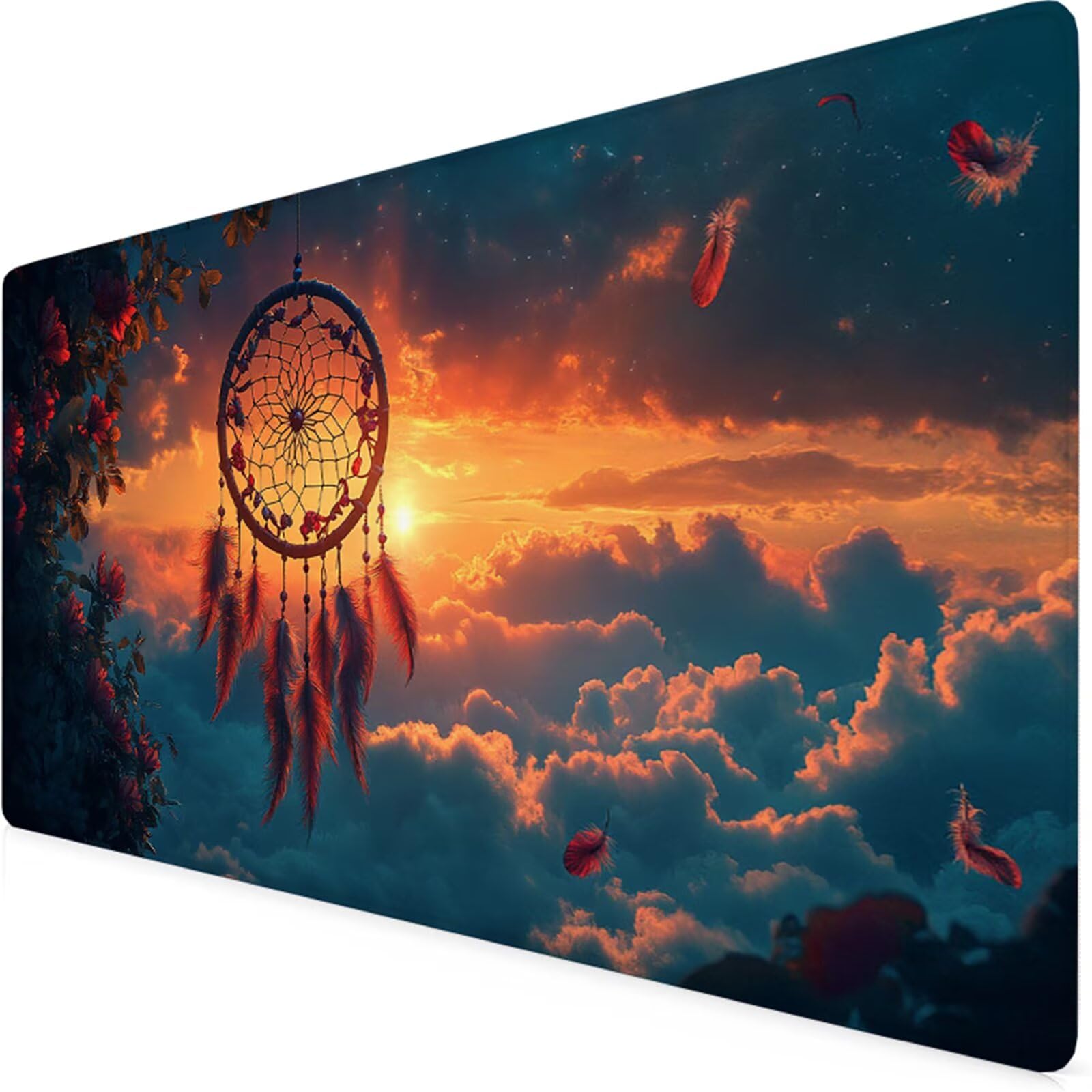 Pomarańczowa podkładka pod mysz do gier XXL 1500 x 800 x 3 mm podkładka pod mysz pod ręką wodoodporna łapacz snów podkładka pod mysz z antypoślizgową gumową podstawą z krawędziami zszyta podkładka pod