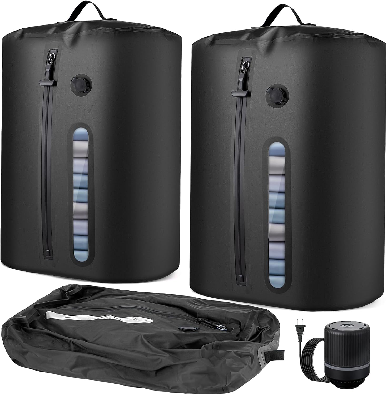 Vacuum Travel Bags with Electric Pump, Vacuum Luggage Bags for Clothes, Compression Bags for Travel, IP68 Waterproof Space Saver Packing Cubes for Suitcase, Backpack & Home Storage (2 Pack + Pump)