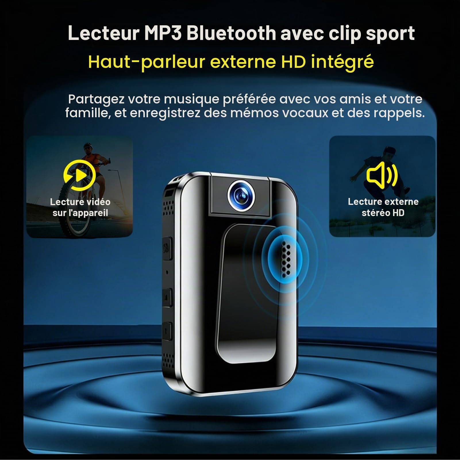 Lecteur MP3 Bluetooth 5.4 Sportclip Lecteur de Musique à écran Tactile de 2,0 Pouces avec Caméra pour Le Sport, MP3 avec Vidéo, Enregistreur, Photo,