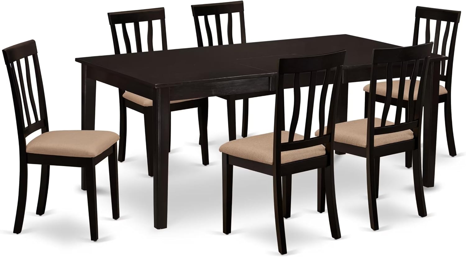 East West Furniture HEAN7-CAP-C 7 Piece Kitchen Table & Chairs Set Consist of a Rectangle Dining Table with Pedestal and 6 Linen Fabric Dining Room Chairs, 42x72 Inch, Cappuccino