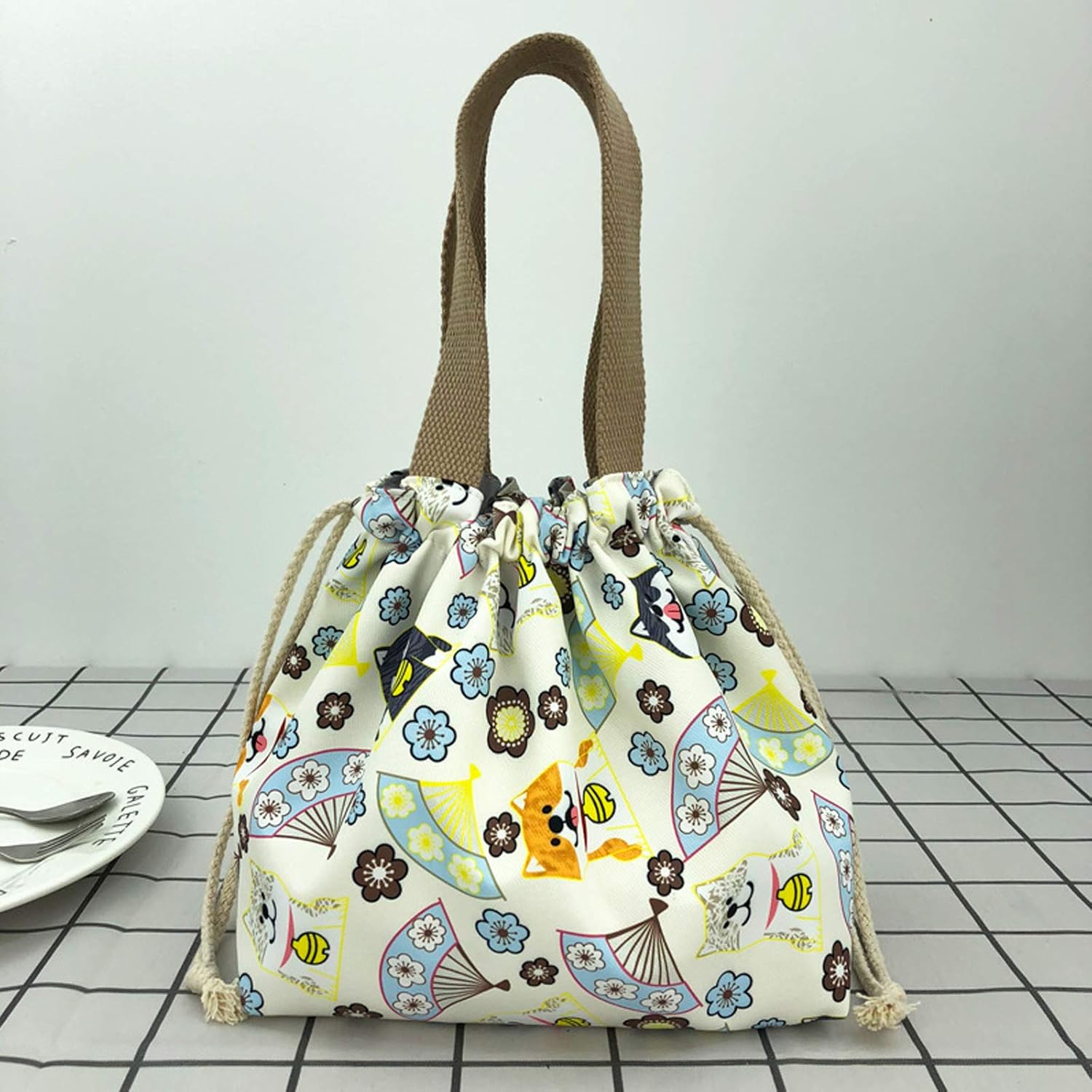 enyuwlcm Mini Lunch Tote Pouch Reusable Small Cute Lunch Bag with Drawstring Suitable for Girls Women Dog Beige - Image 7