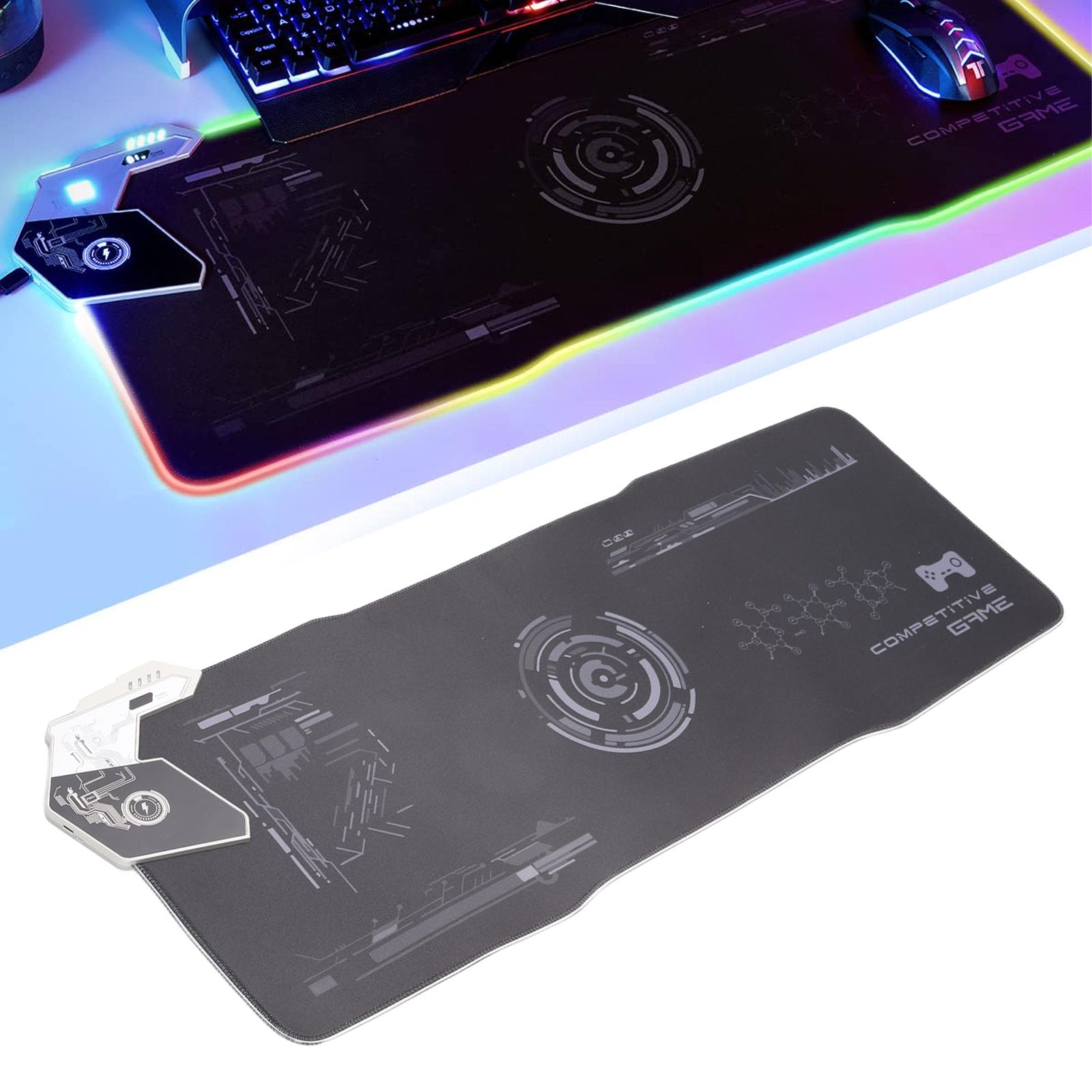 SIXRUN Tappetino Mouse Gaming RGB con Ricarica Wireless 15W, 31.5in