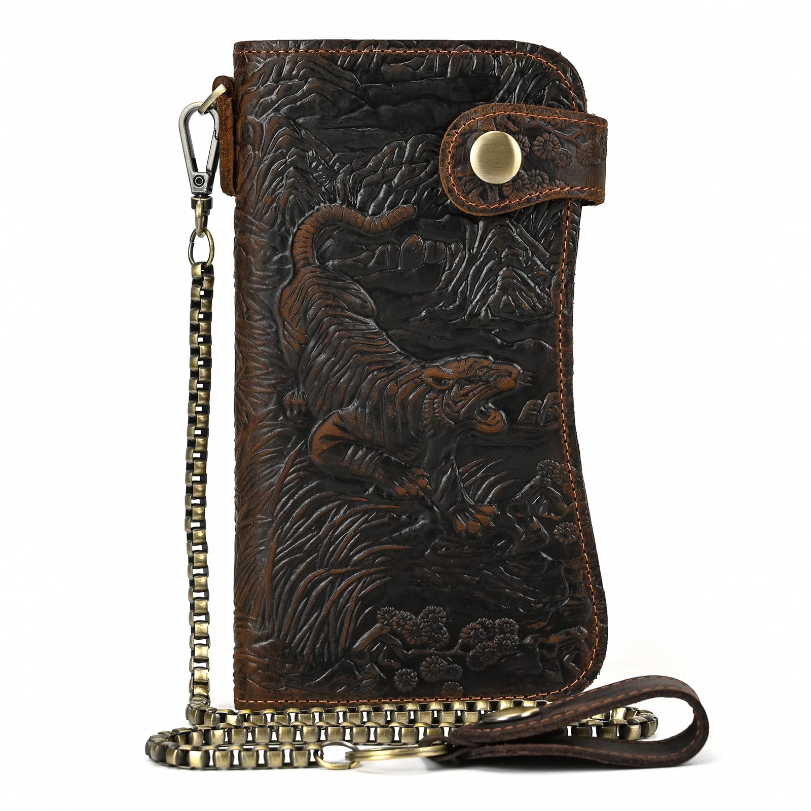 LUUFAN Men's Genuine Leather Long Wallet Chain Wallet Card holder Wallet with Coin Pocket