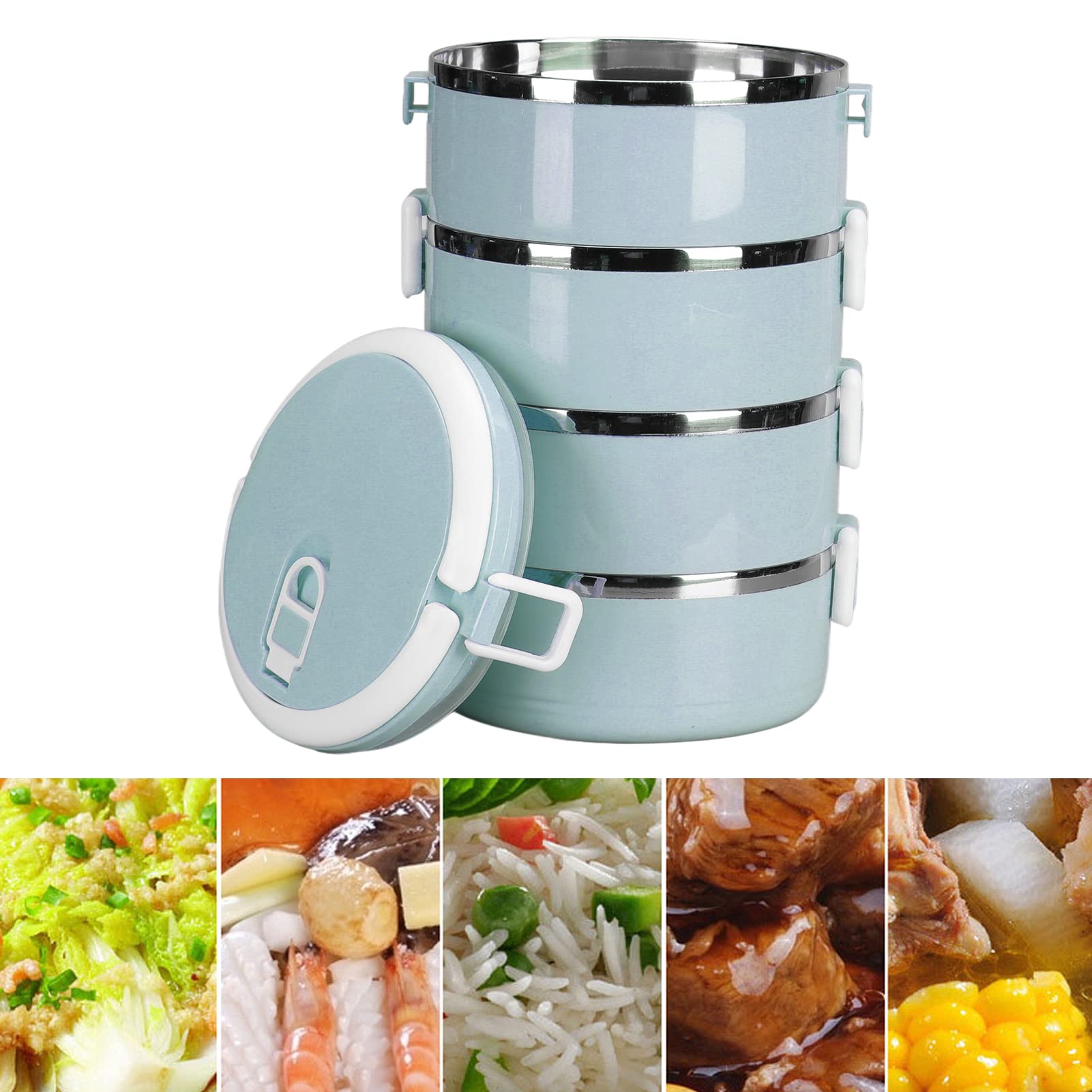 Thermos per cibi caldi, contenitore per il pranzo, contenitore per alimenti, fibbie di sicurezza per contenitori per il pranzo termici in acciaio inossidabile con anello di tenuta (four floors-blu)