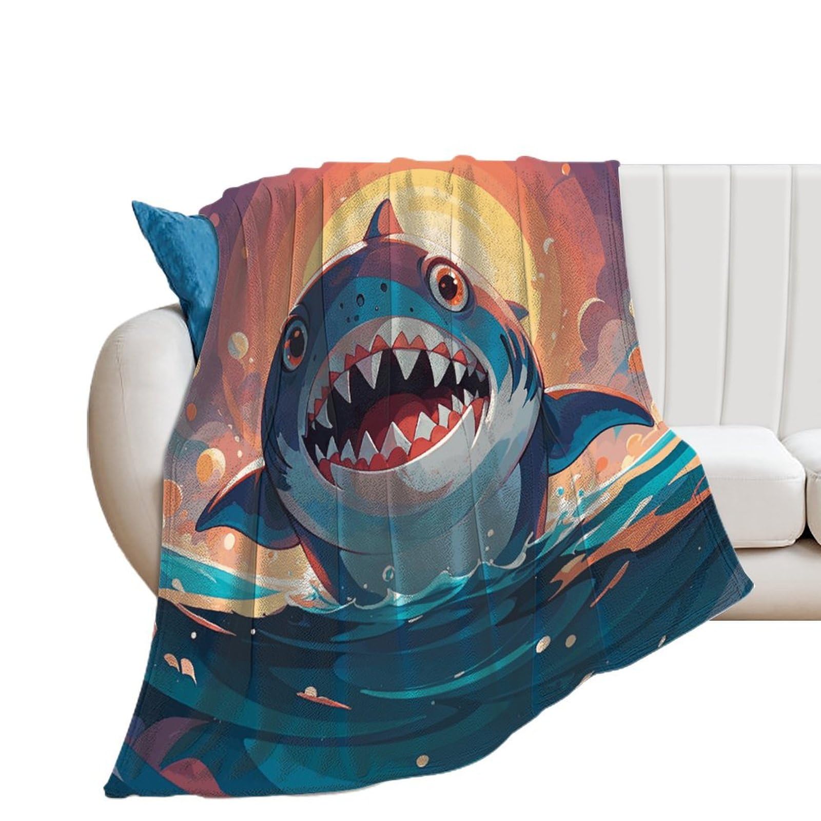 Couverture légère lit et canapé - Plaid flanelle motif requins doux