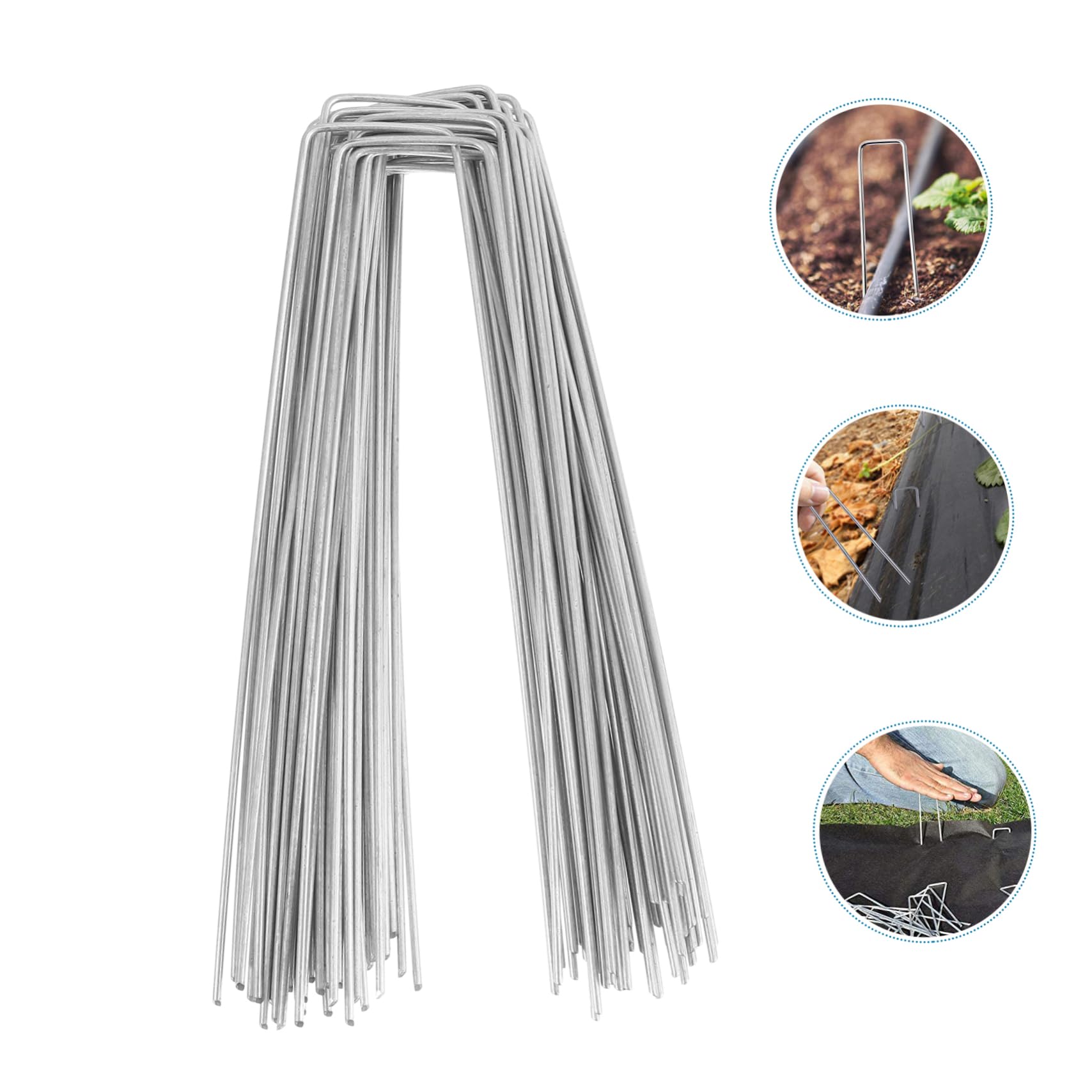BESPORTBLE 100pezzi Chiodi Da Giardinaggio in Forma u Per Prato e Fissaggio Picchetti Da Giardino Resistenti Anti-ruggine Eccellente Tensione e Tenuta Nel Terreno
