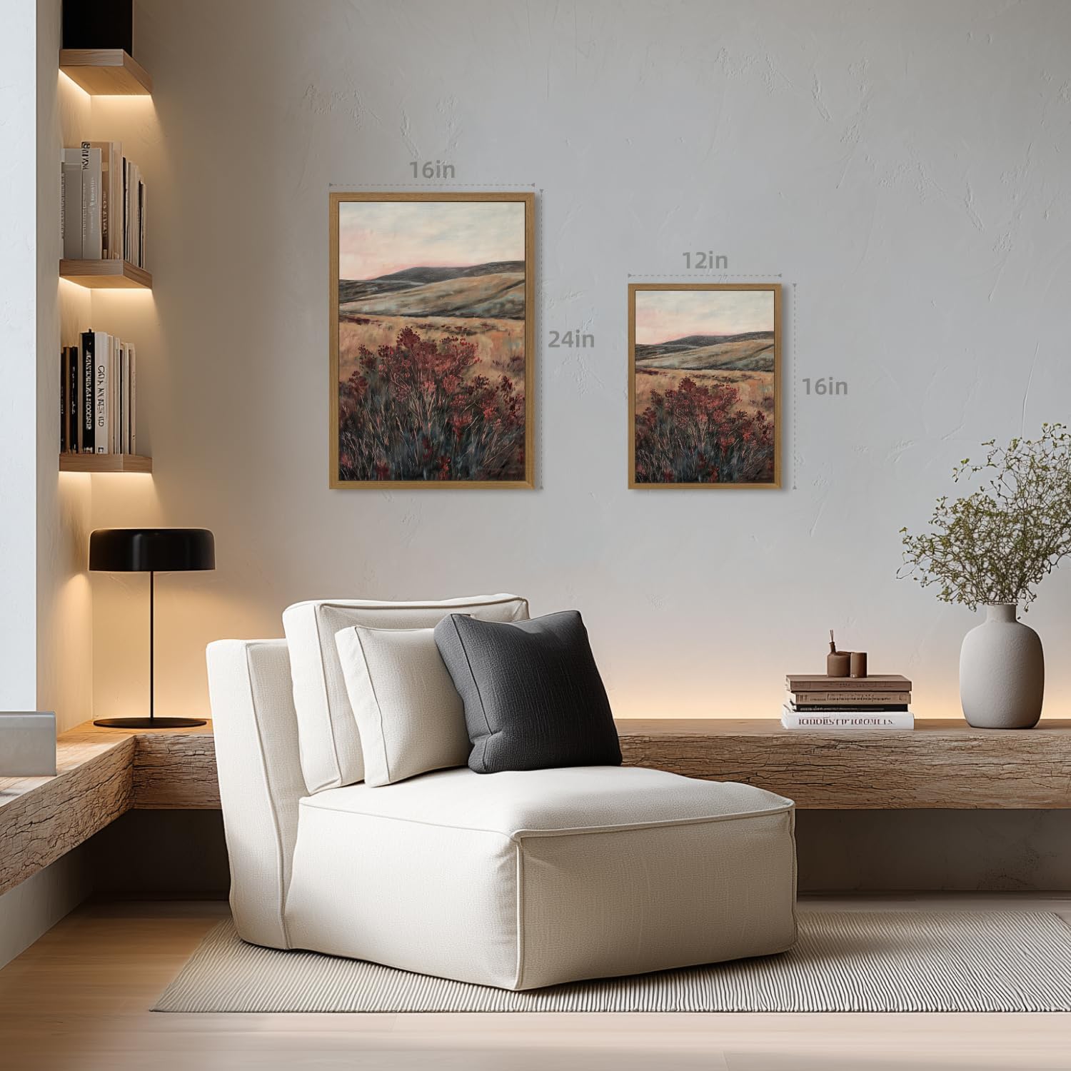 Clicyre Moody Mountain Wildflower Landscape Wall Art, Farmhouse Rustic Floral Canvas Print, Moody Vintage Country Botanical Nature Wall Decor for Living Room Bedroom Entryway Wood Framed 12x16 Inch