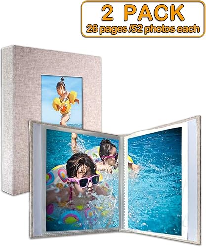 Miniatura 3 de Álbum de fotos pequeño de 4 x 6 pulgadas, páginas transparentes, cubierta de lino con ventana frontal, paquete de 2, cada álbum pequeño con
