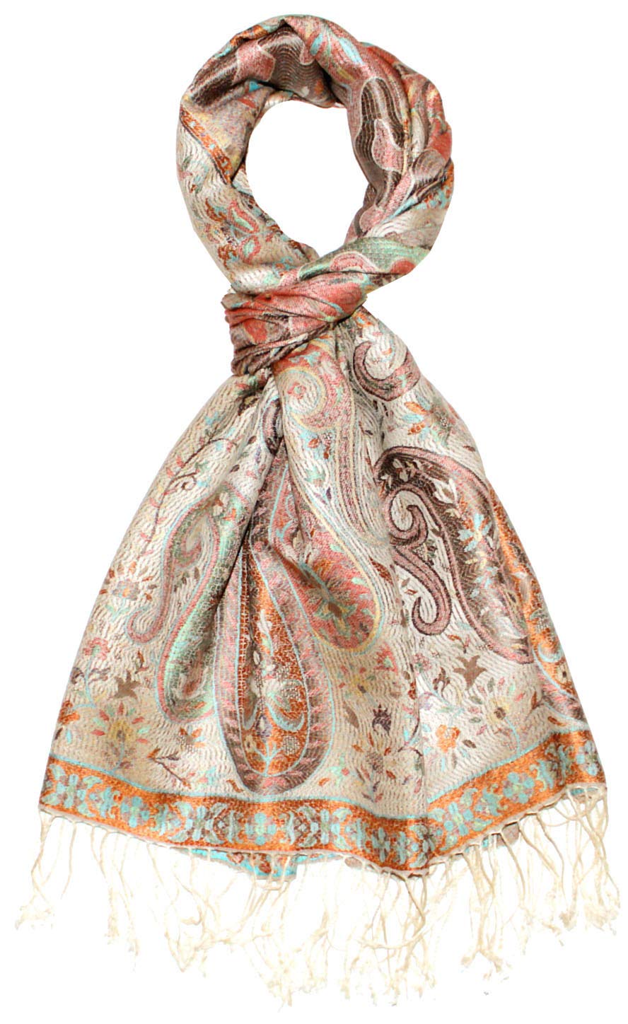 Lorenzo Cana Pashmina - Sciarpa in tessuto jacquard, 100% seta, motivo Paisley, in seta pashmina, multicolore, 70 x 190 cm