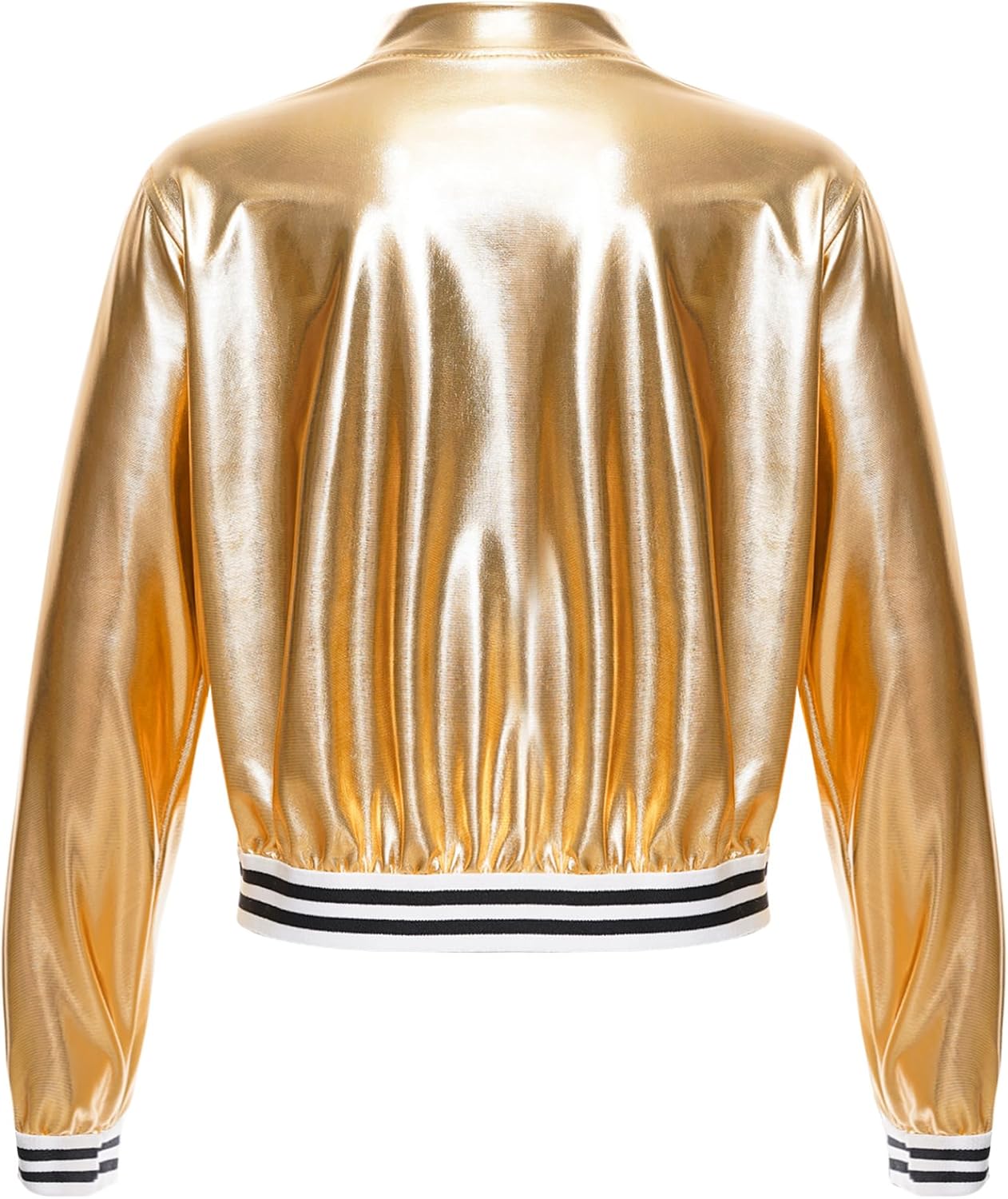 Jhaoyu Kids Girls Boys Metallic Bomber Moto Jacket Coat Hip Hop Jazz Modern Dance Top Disco Party Wear