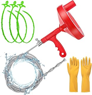 Drain Snake 25 Ft, Heavy Duty Plumbing Snake Sink Auger, Toilet Snake for Bathtub Drain, Bathroom Sink, Kitchen and Shower, Snake Drain Cleaner Comes with Gloves and Plastic Hair Drain Clog Remover