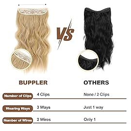 BUPPLER Halo Hair Extensions 20 Inch Invisible Wire Hair Extensions Adjustable Long Wavy Hairpiece Synthetic Upgrade 4 Secure Clips in Hairpieces 20 Inch,Light Golden Brown