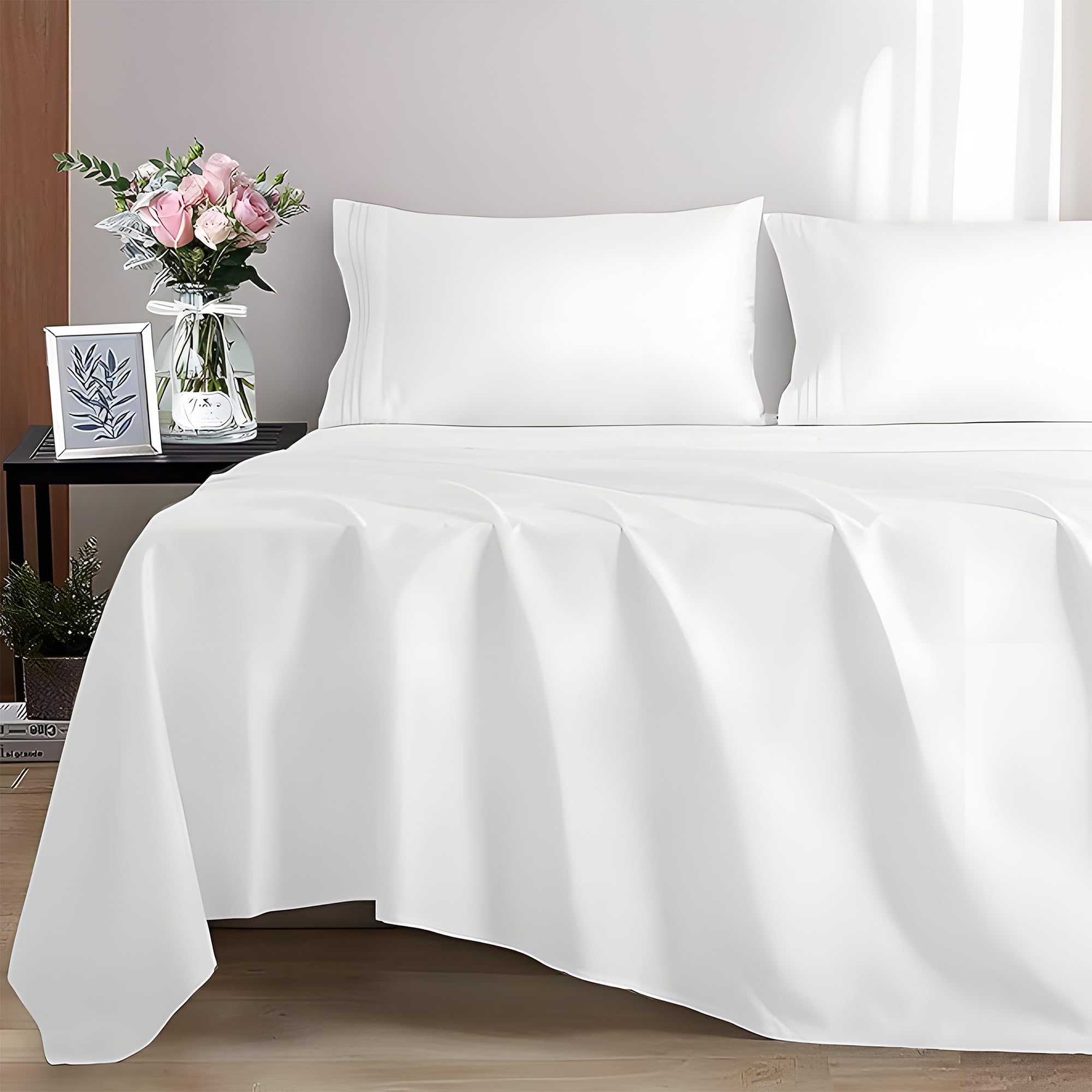 EverSoft Bedding 100% Egyptian cotton Flat Sheet, 400 Thread Count Ultra-Soft Long Staple Top Bed Sheet, Luxury Hotel Quality (White, Single)