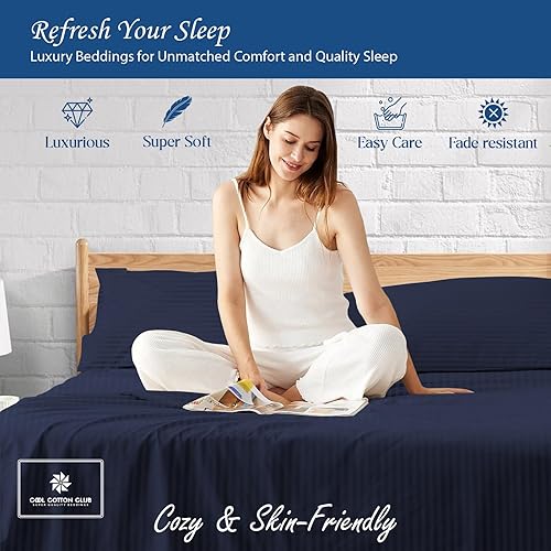 Miniatura 5 de Juego de sábanas de 4 piezas de calidad hotelera de 5 estrellas, tejido de satén de 600 hilos, 100% algodón que se adapta a bolsillos de hasta 26 a