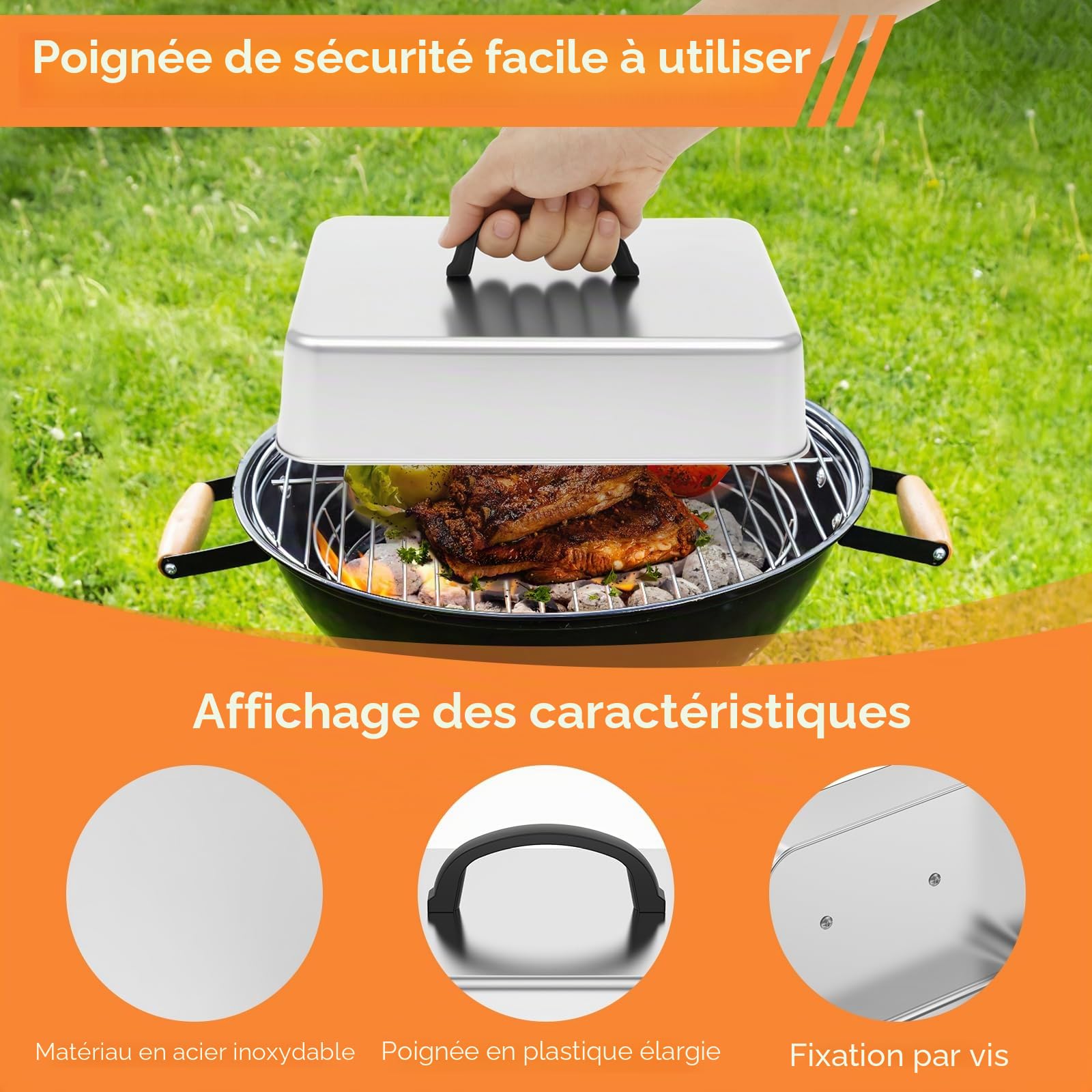 Lot de 2 cloches de barbecue rectangulaires en acier inoxydable 28,5 x 22 x 10,5 cm