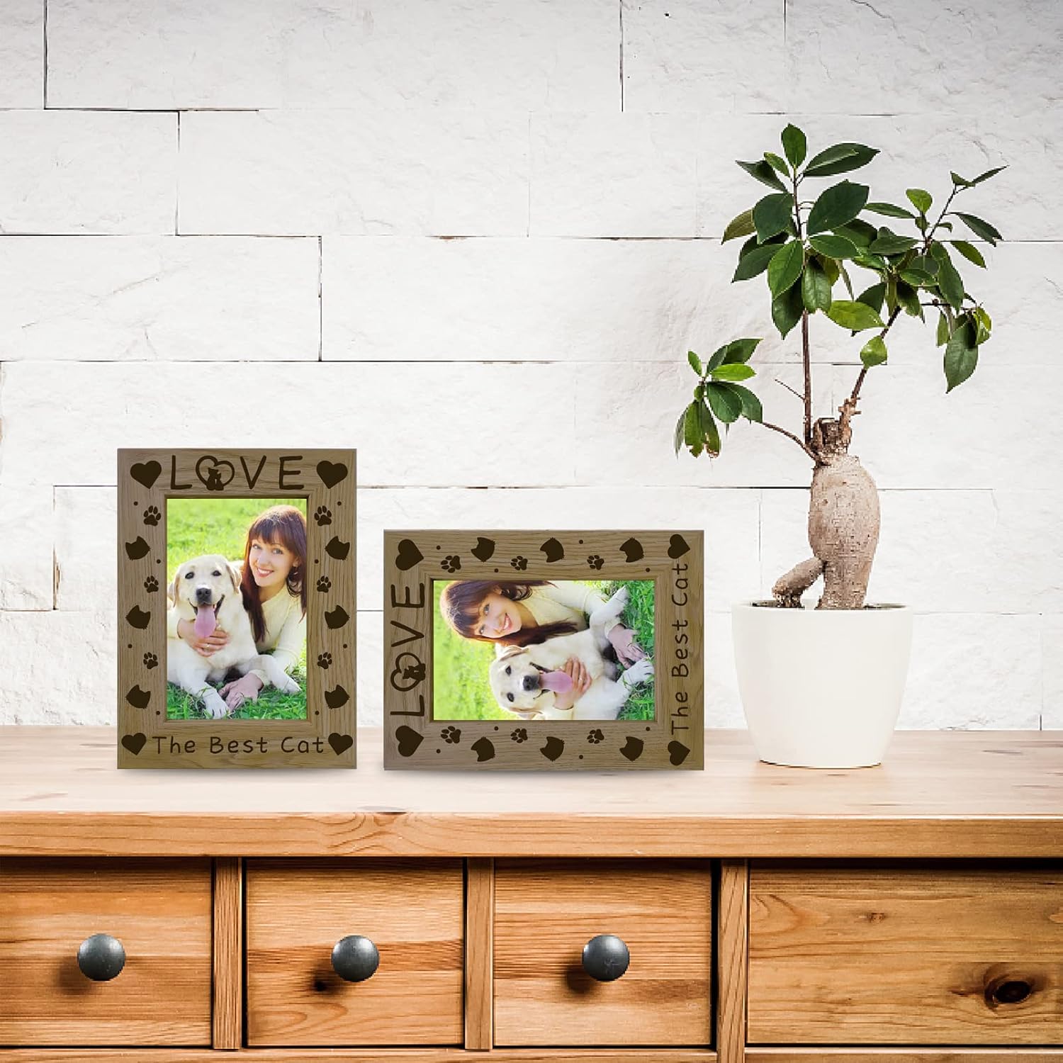 CREATCABIN Cat Picture Photo Frames Engraved Frame Memorial Natural Fits 4x6 Vertical Portrait for Family Pet Cat Lover Gift Home Tabletop Decor-The Best Cat