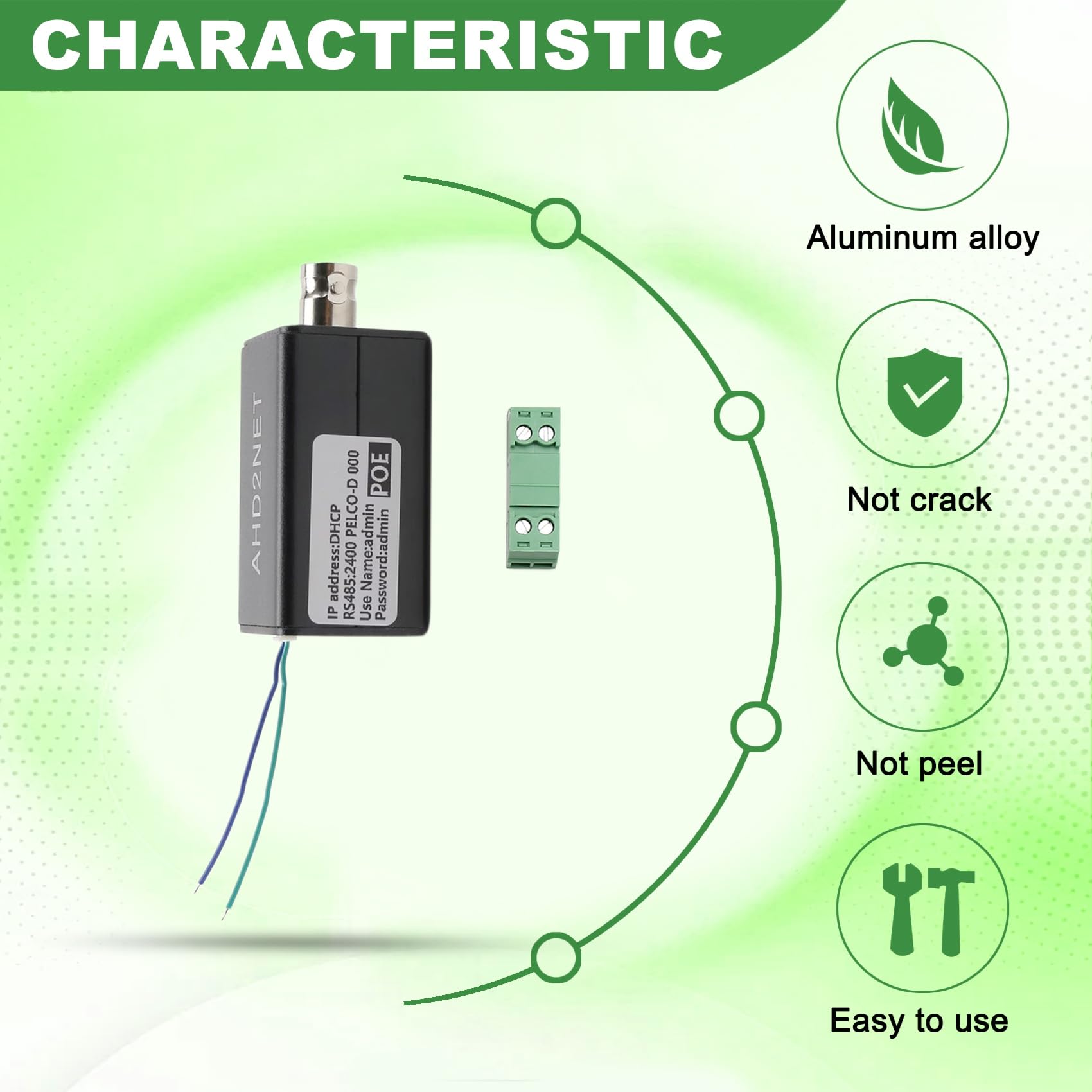 Convertitore CVBS/TVI/AHD/CVI a IP 1080p, PoE, RJ45 RS485 NVR