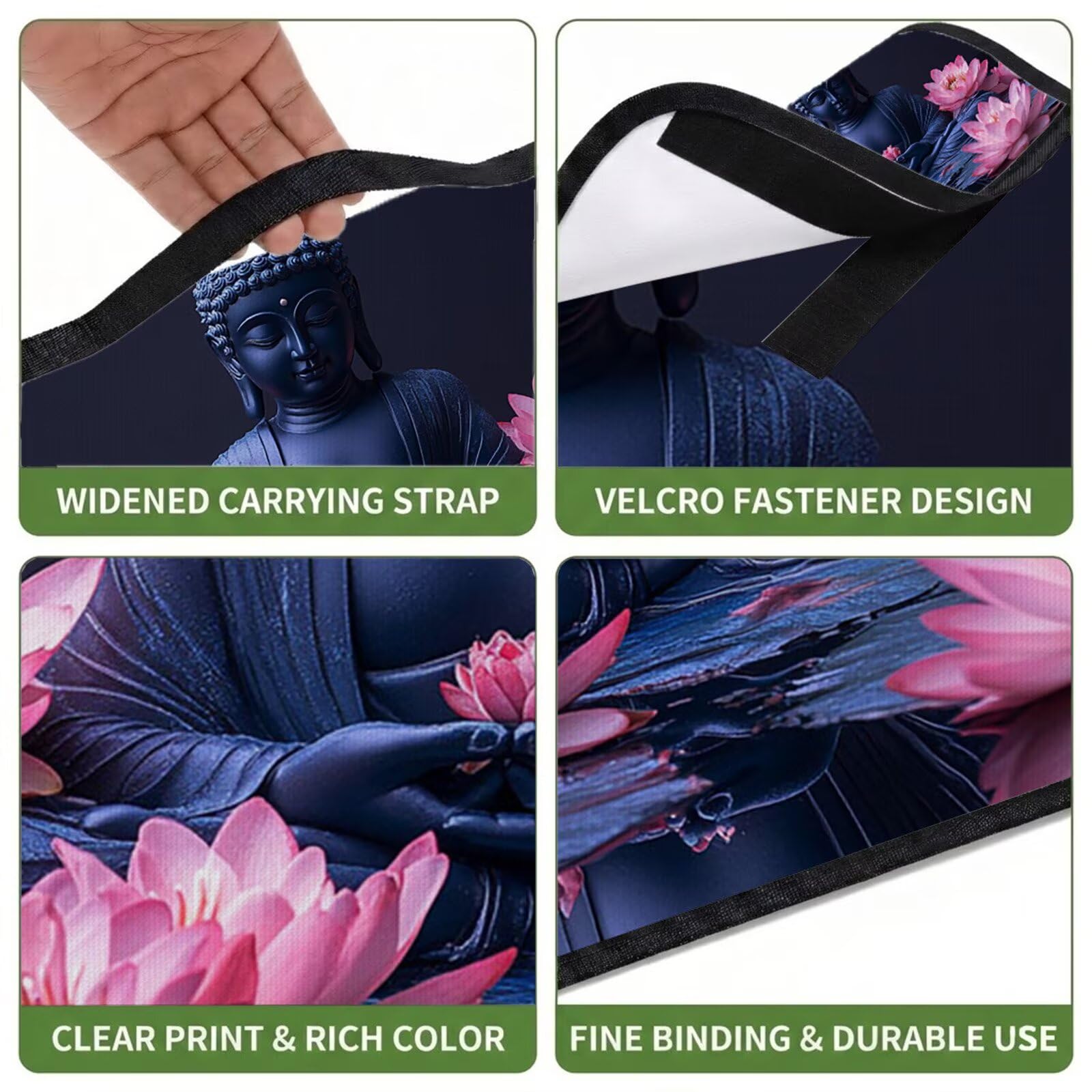 Couverture de Pique-Nique Grande 200x300cm,Outdoor Couverture Imperméable,Pliable Tapis de Plage Dos en PVC Anti-Sable,Picnic Blanket pour Camping Accessoires,Jardin,Parc,Famille - Bouddha,noir UZ-621