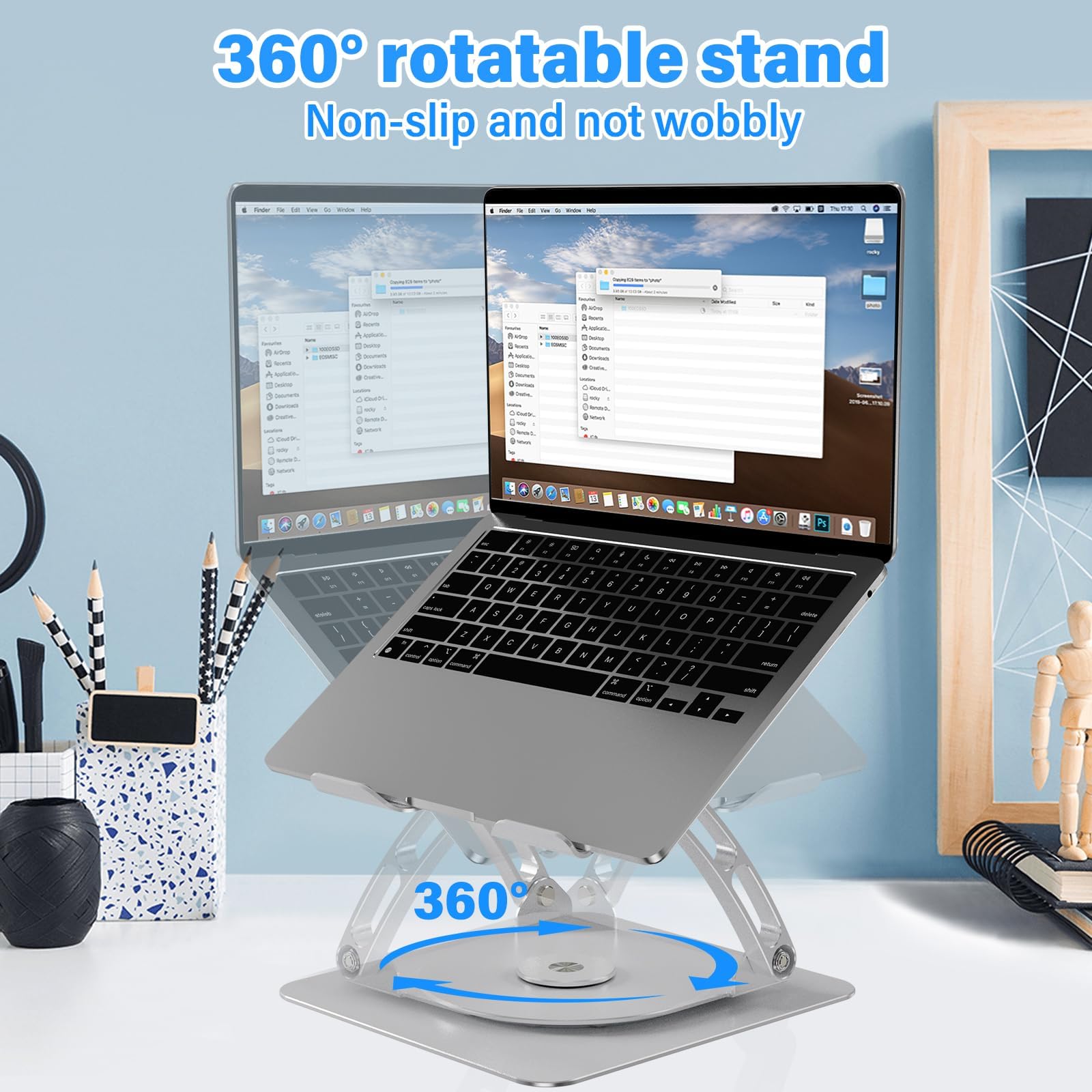 SQUADO Supporto Tablet Girevole 360° In Acciaio | Base 15x11.6x16 Cm – Regolabile Fino A 12.9 Pollici, Pieghevole E Stabile - 6
