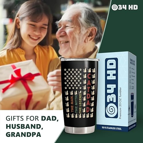 Miniatura 4 de 34HD Regalos de gato para papá, vaso con tapa de acero inoxidable de 20 onzas, taza de café de gato negro, regalos de cumpleaños para padre