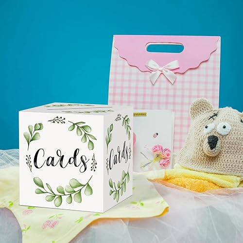 Miniatura 3 de Caja de tarjetas de vegetación, 8 x 8 x 8 pulgadas, soporte para caja de dinero de regalo, boda, fiesta, cumpleaños, despedida de soltera, baby