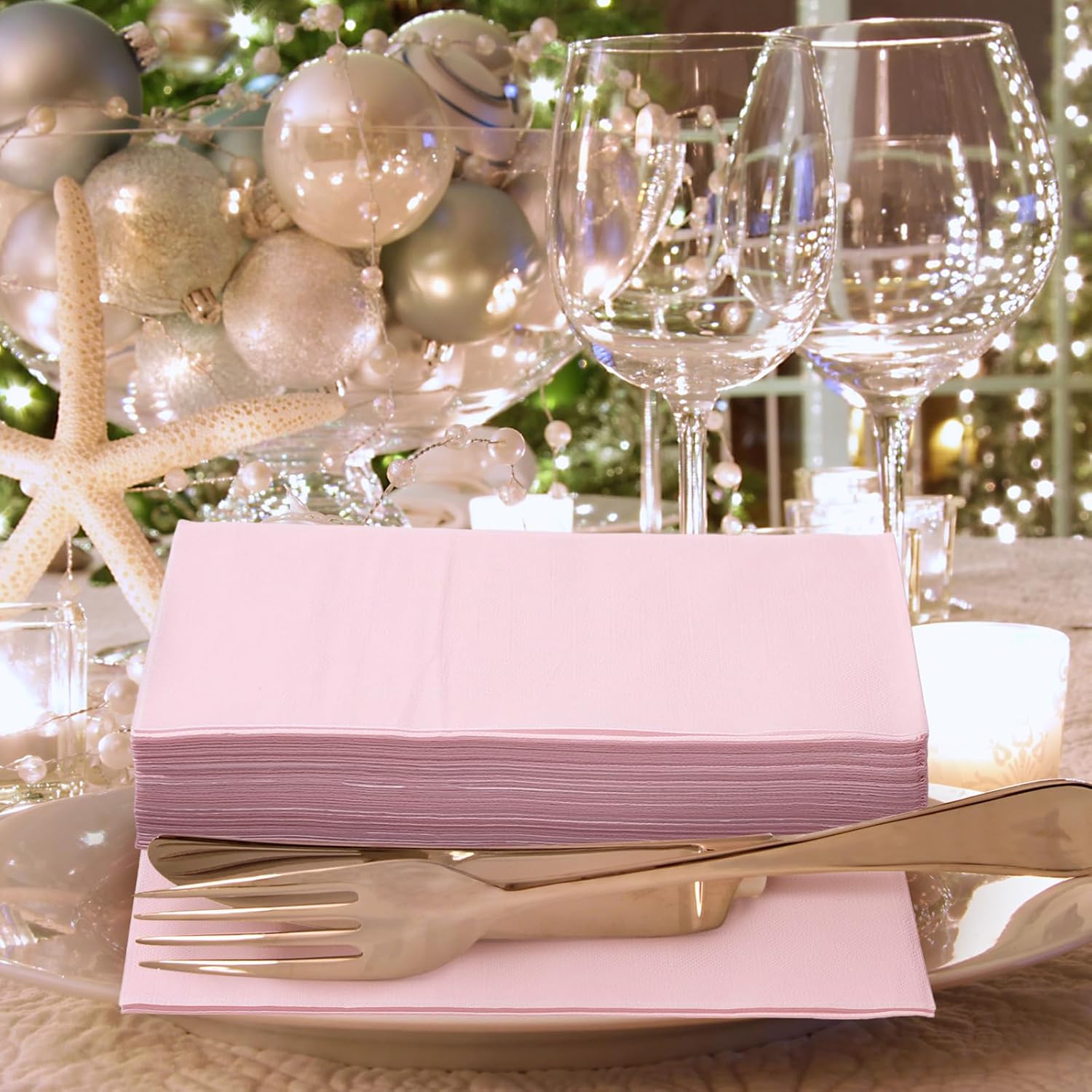 Glenmal 300 Pcs Paper Disposable Napkins 2 Ply Dinner Guest Cocktail Napkins Hand Towels for Wedding Spring Birthday Party Bridal Anniversary Reception, 13 x 16 Inches (Light Pink)