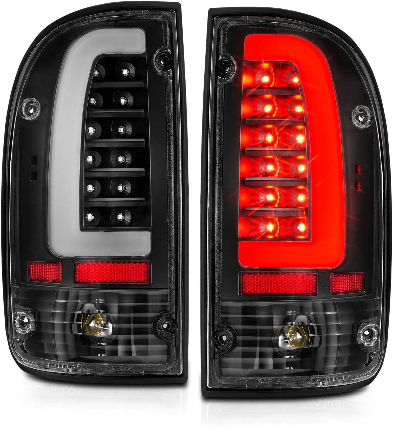 AmeriLite for 1995-2000 Toyota Tacoma Pickup C-Type LED Tube Black Replacement Tail Light Brake Lamp Set - Driver and Passenger Side